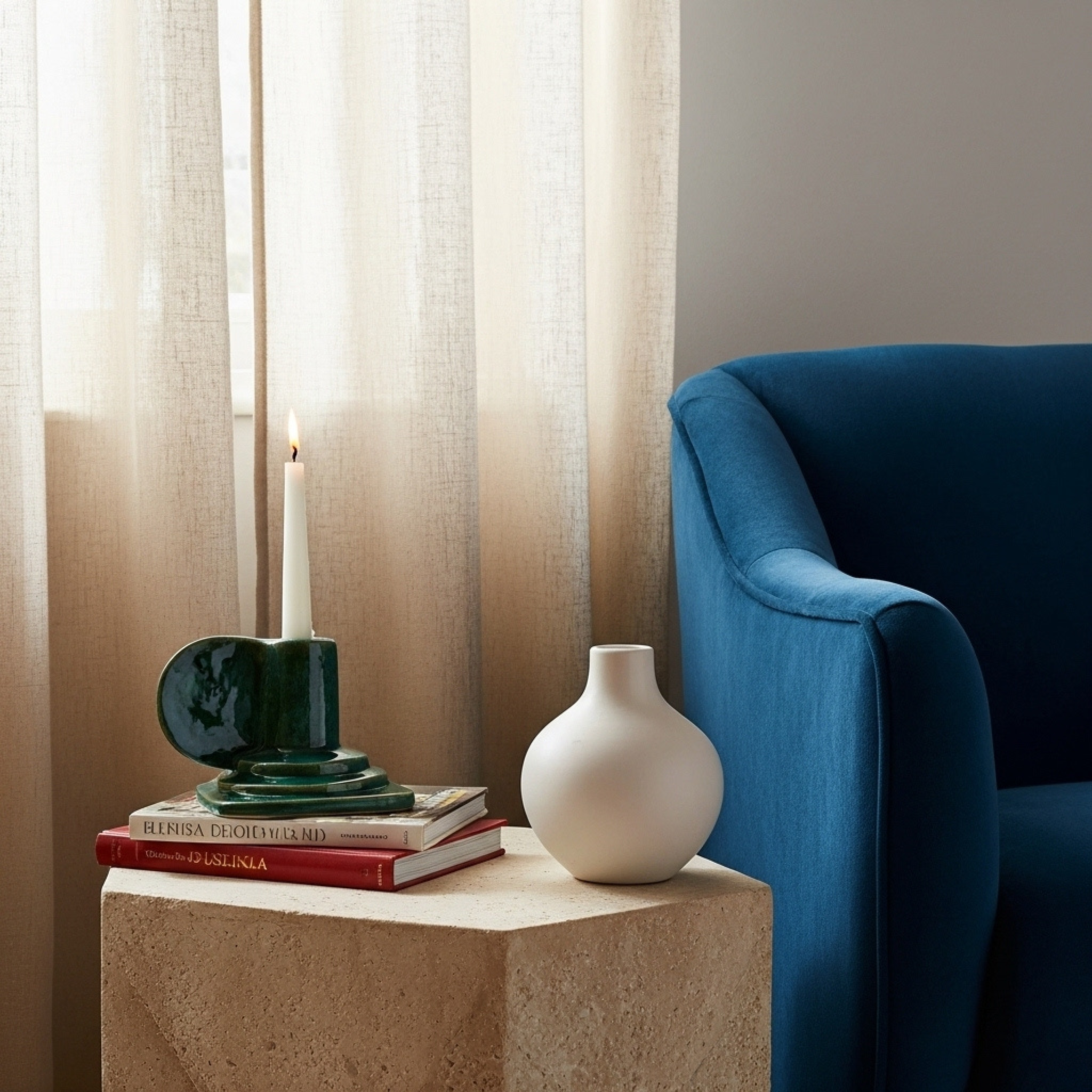 Porte-Bougie à Anse en Céramique – Vert Émaillé