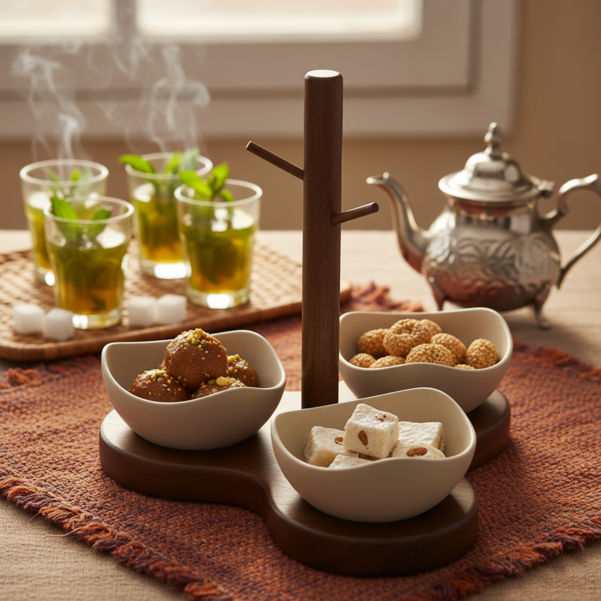 Service Apéritif Design Bois & 3 Bols Céramique – Élégance Naturelle