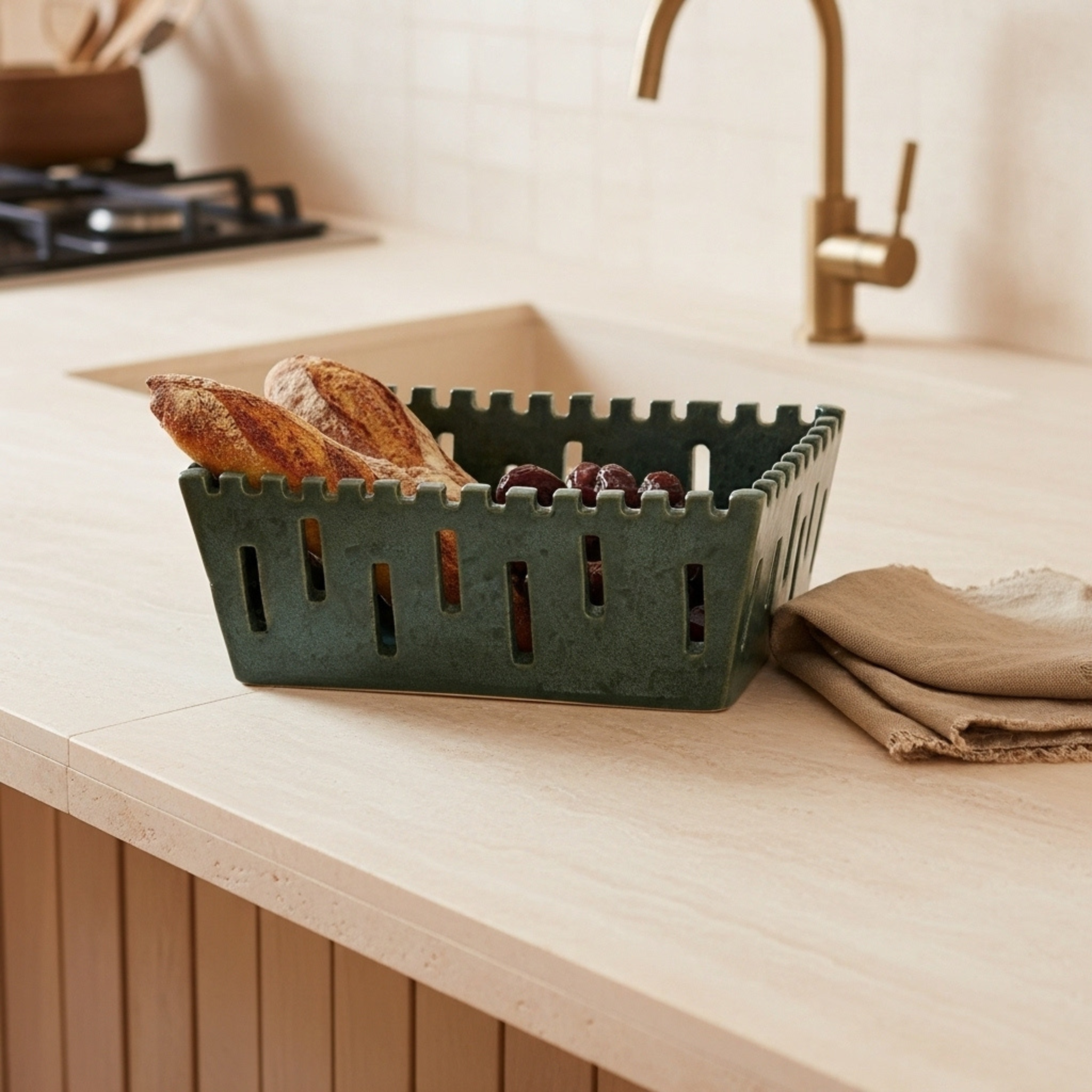 Panier à Pain & Fruits en Céramique Handmade – Style Tunisien Premium