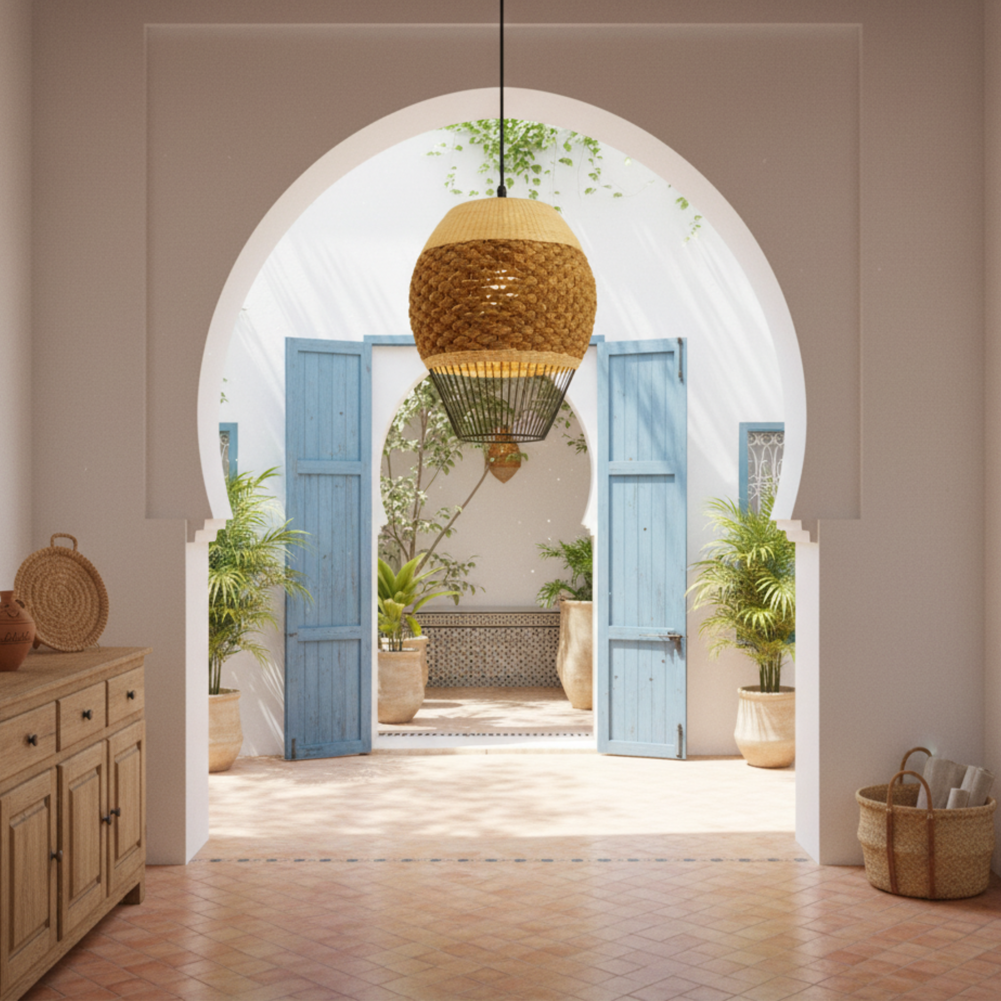 Suspension "Nomade Lumineux" | Fibres Végétales & Métal | Tunisie