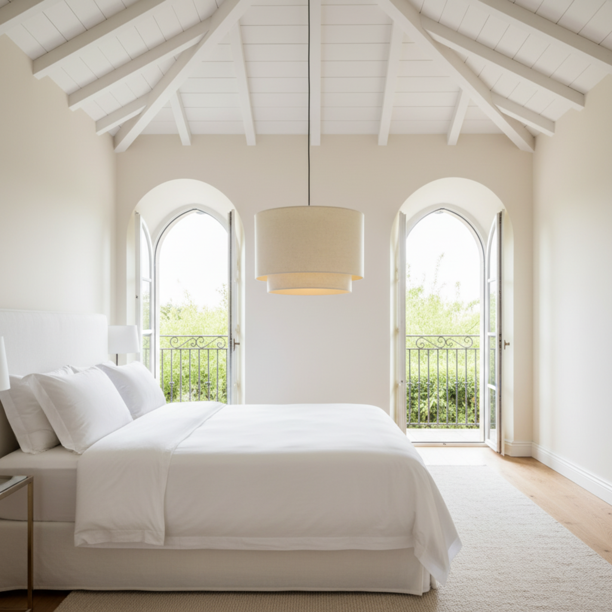 Suspension Double Abat-Jour en Lin Beige Lustre Moderne | Fiolla Home