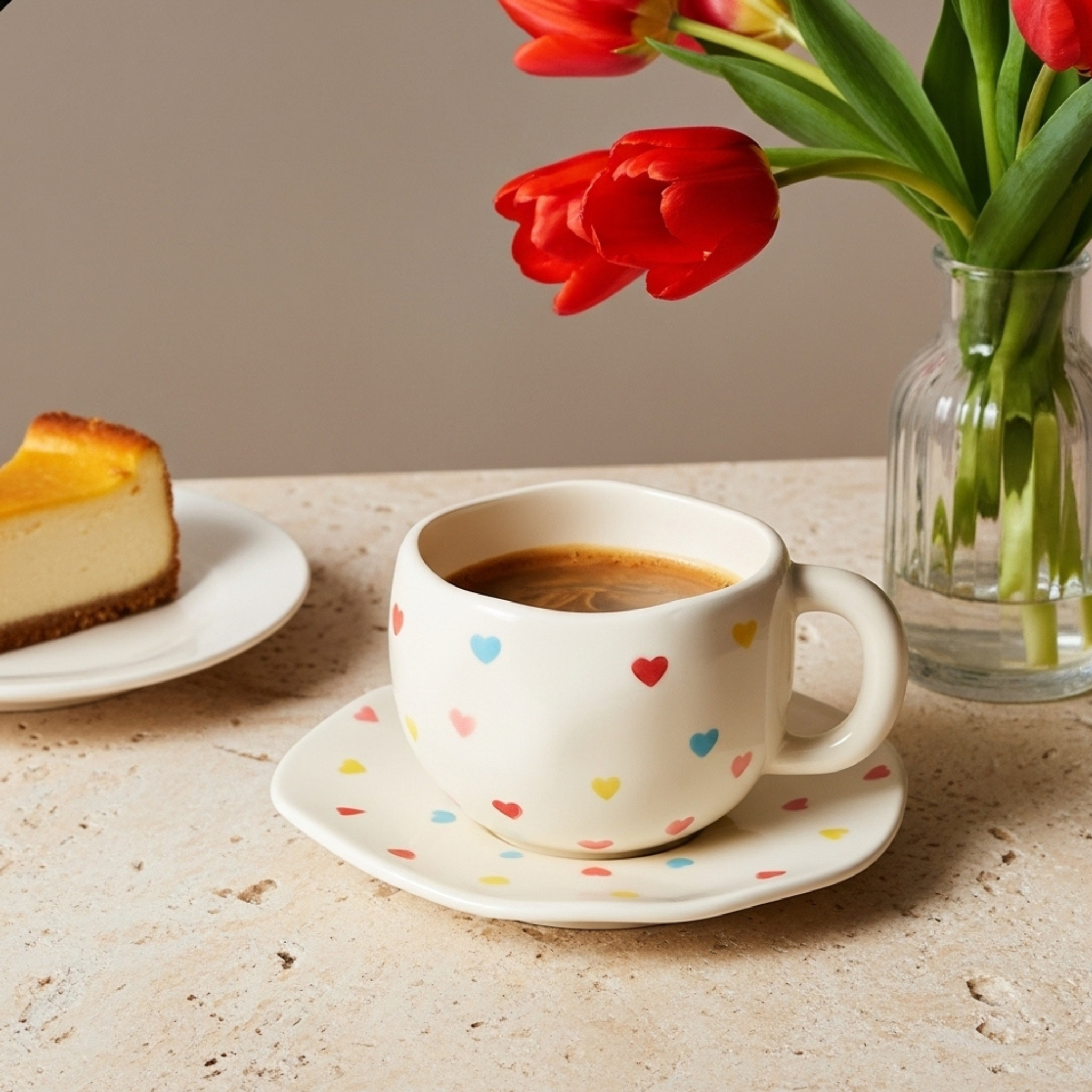 Tasse à Cœurs Multicolores – Céramique Élégante Fiolla Home