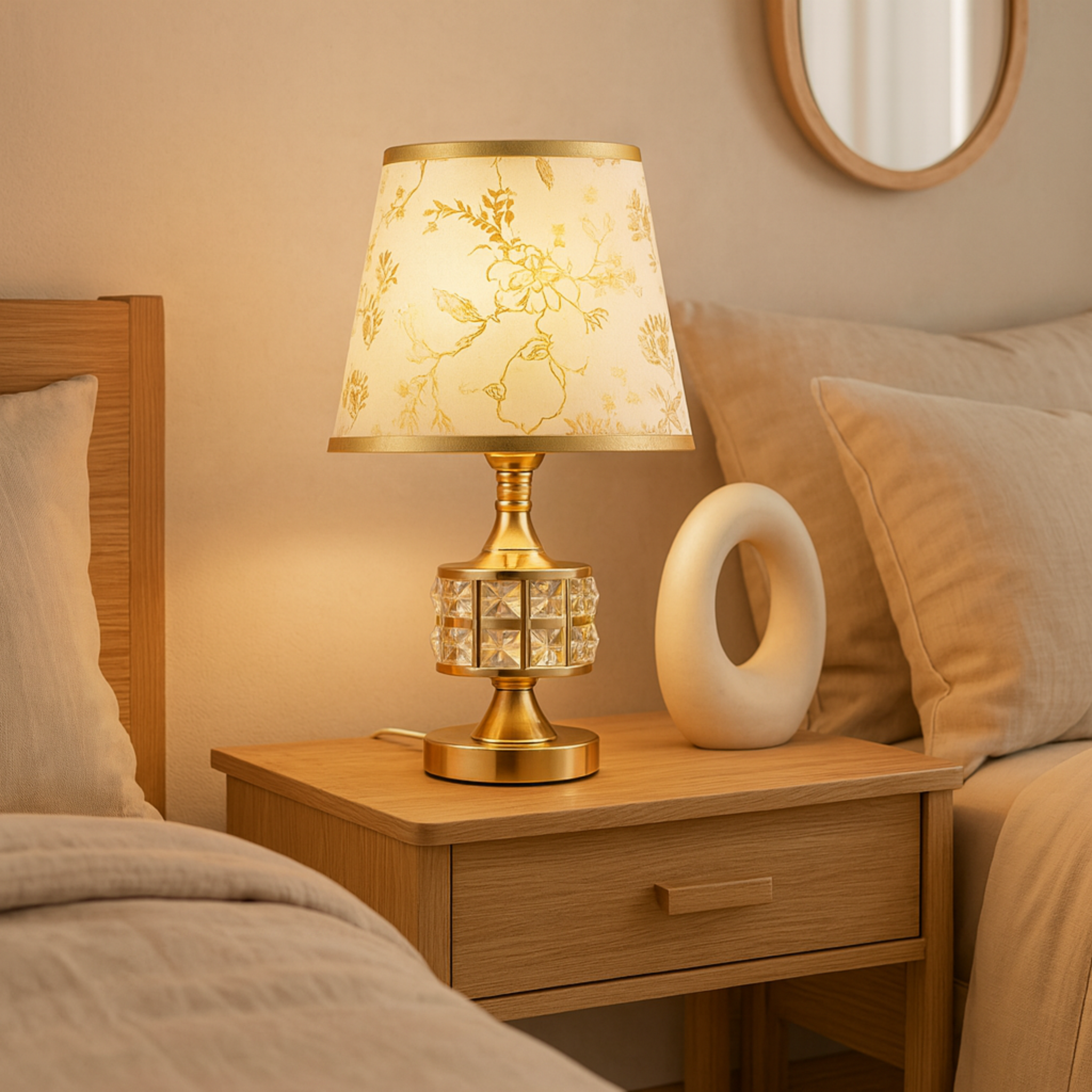 Lampe de Chevet Dorée & Cristal | Luxe et Élégance Tunisie