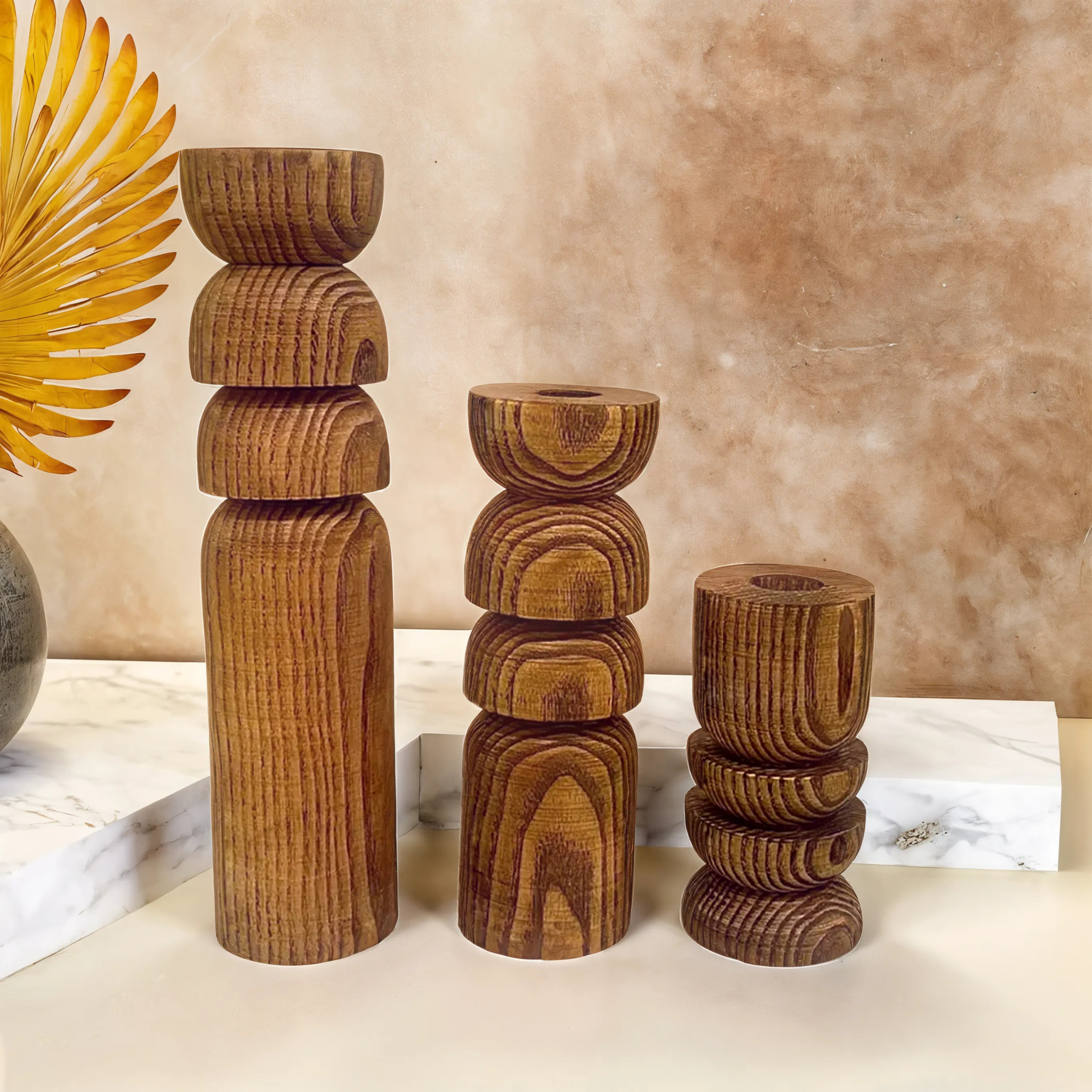 Bougeoirs en Bois Sculpté | Design Moderne et Minimaliste | Fiolla Home