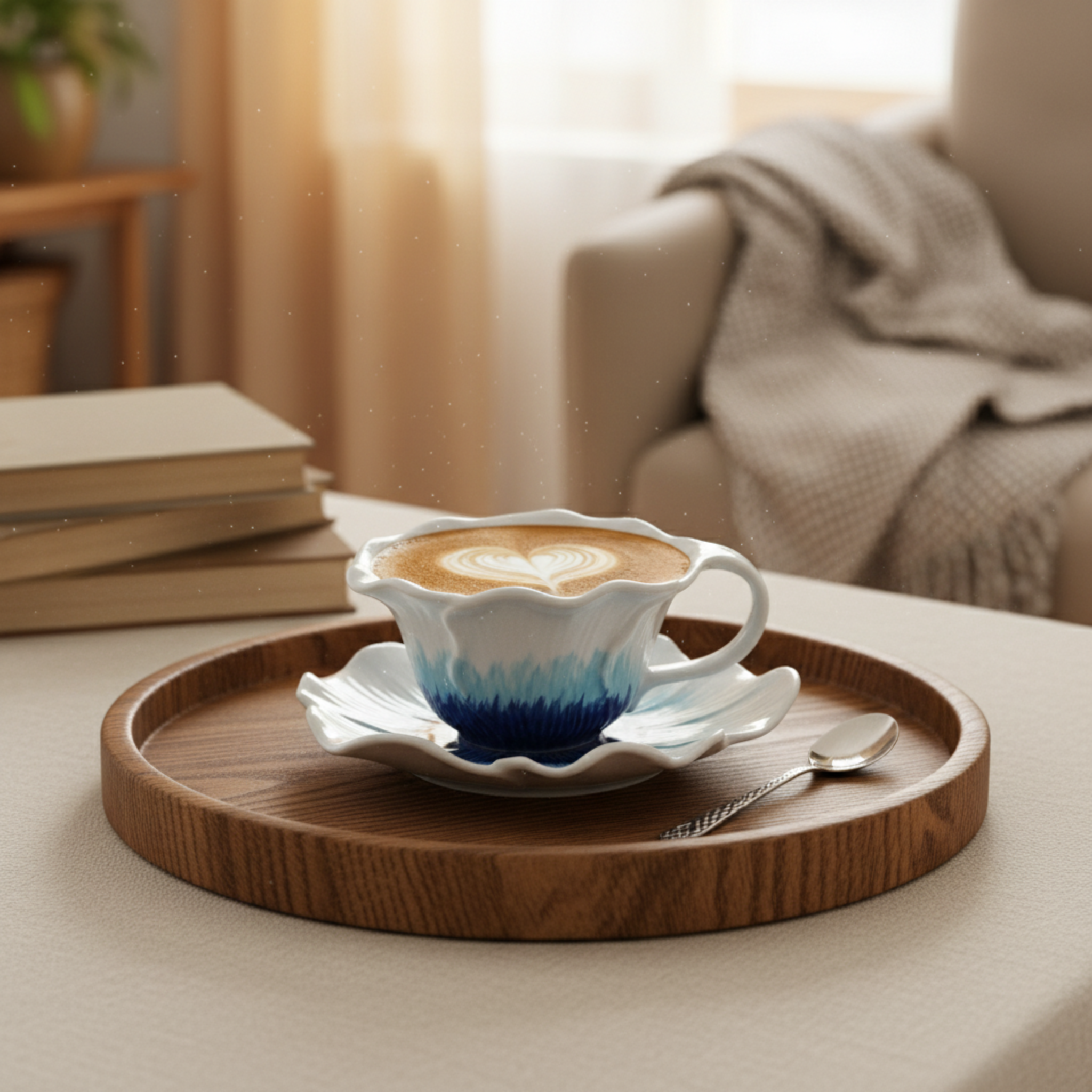 Tasse & Soucoupe Design Fleur Bleu Océan - Céramique Tendance & Chic