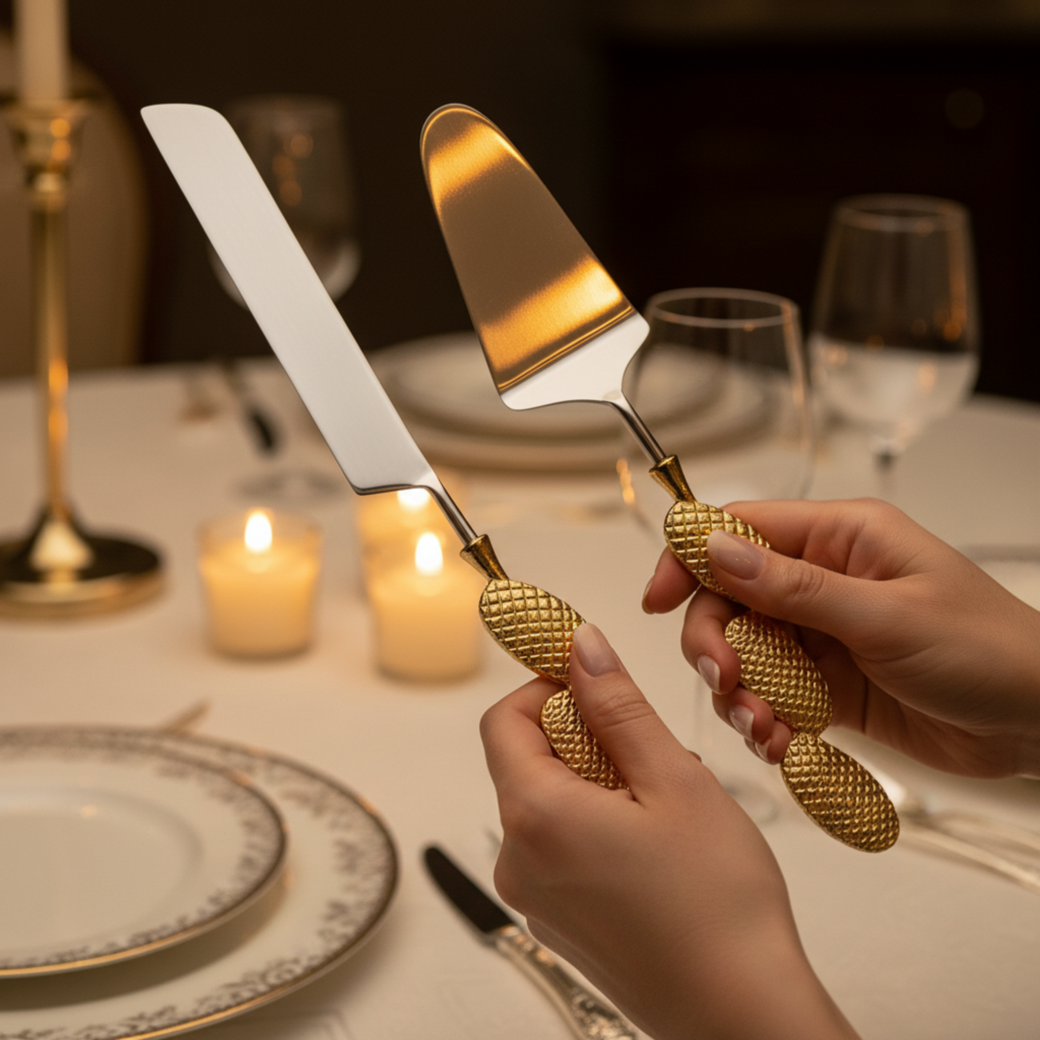 Set Service à Gâteau Luxe 2 Pièces – Cuivre Indien Premium & Inox