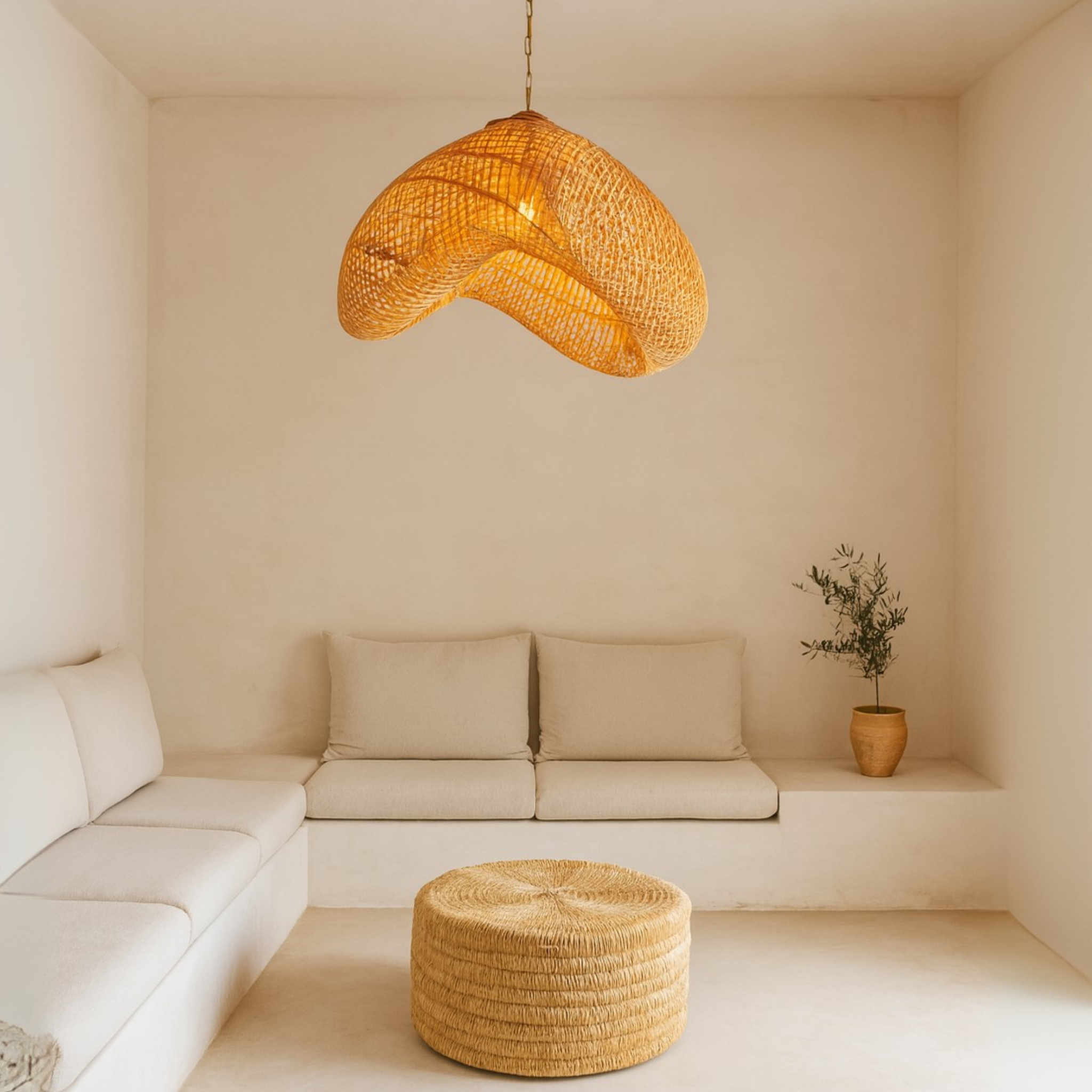 Lustre en Rotin Tressé | Suspension Artisanale | Fiolla Home Tunisie