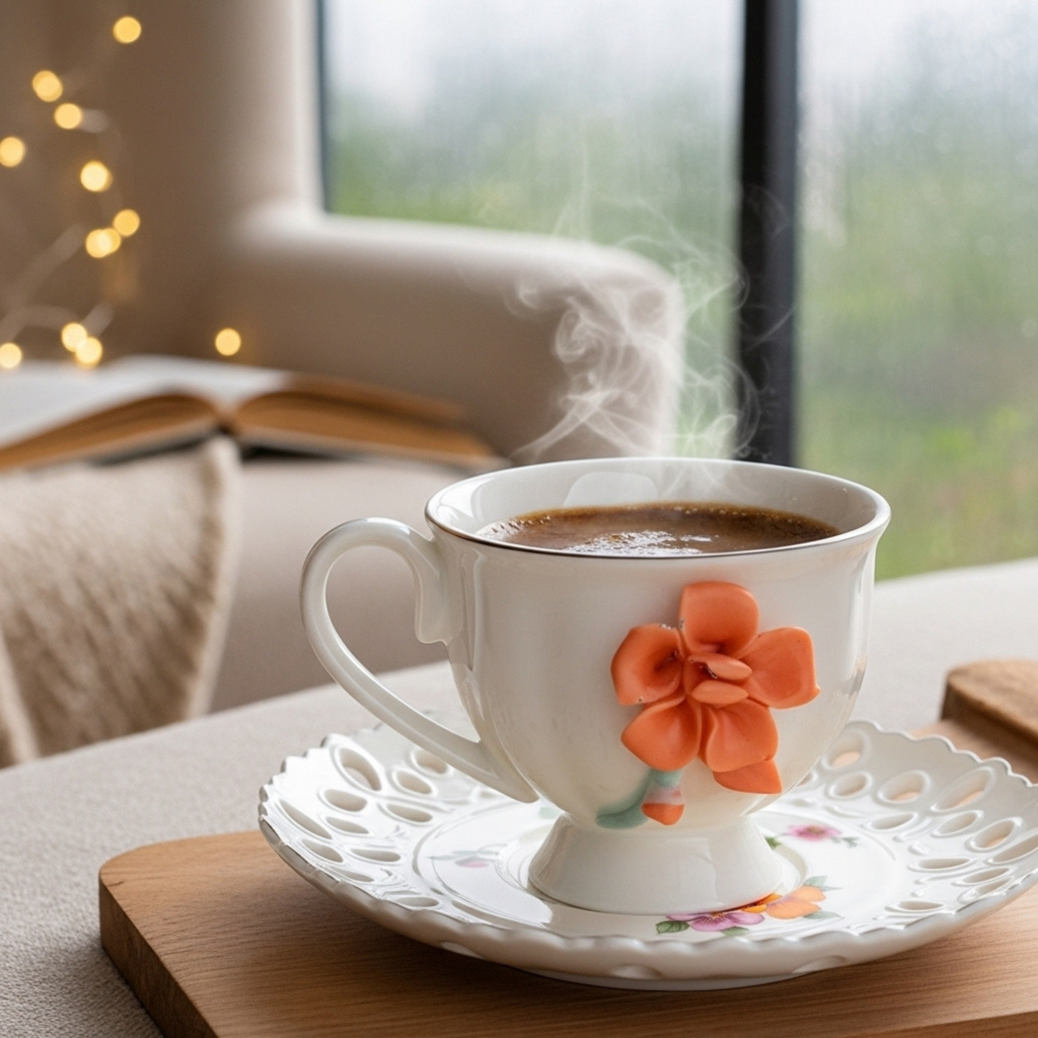 Service Café Noir Porcelaine Fine – 6 Tasses + 6 Soucoupes