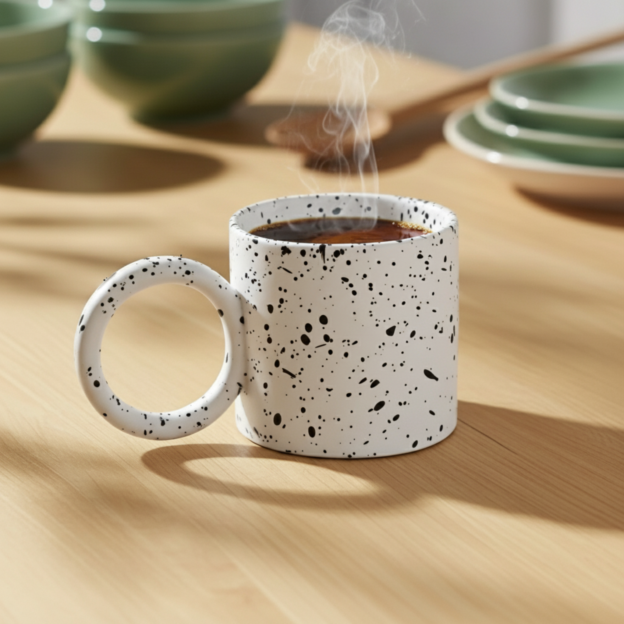 Mug Céramique Moucheté – Anse Anneau Minimal Chic