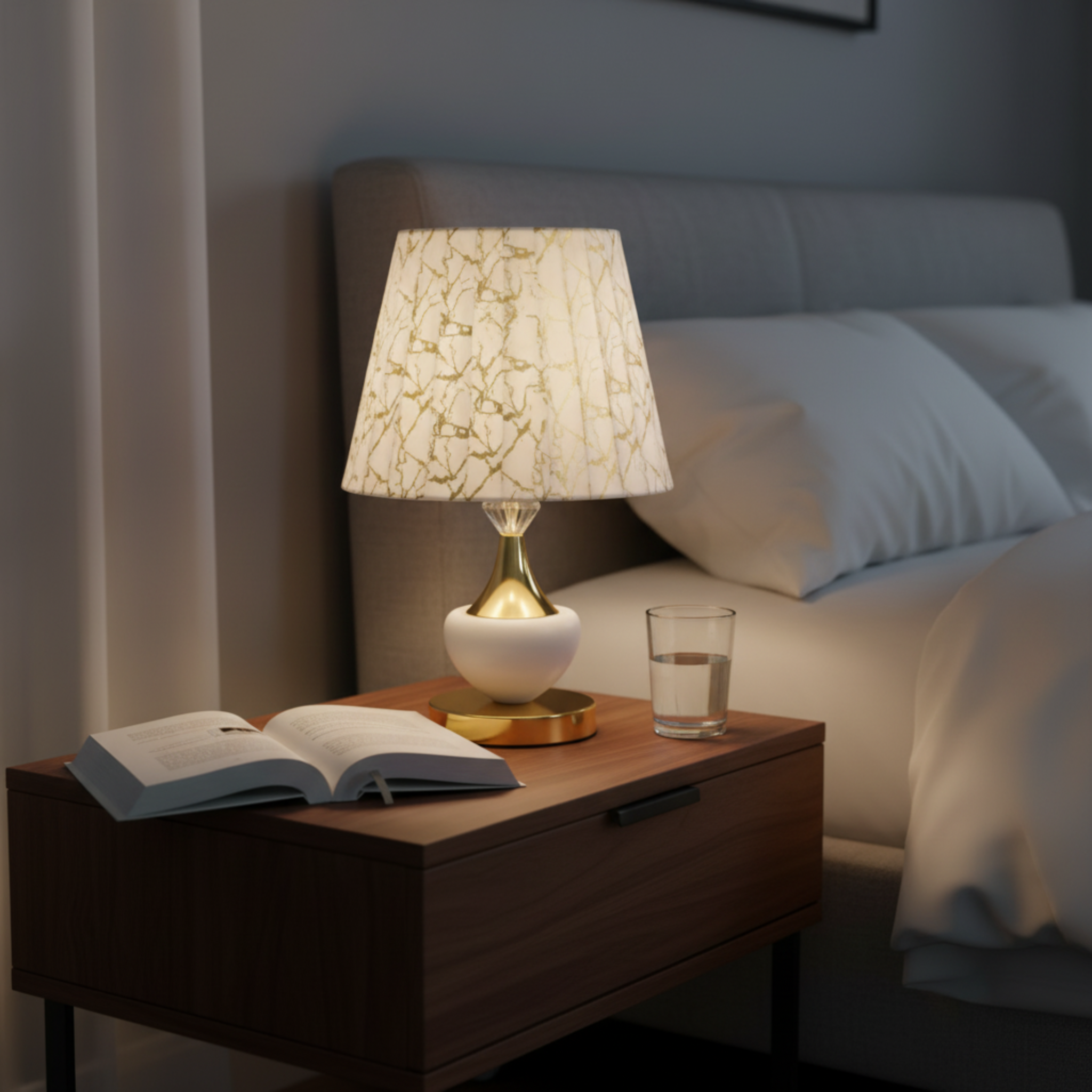 Lampe de Chevet Effet Marbre Dorée – Élégance et Lumière Douce Tunisie | Fiolla Home