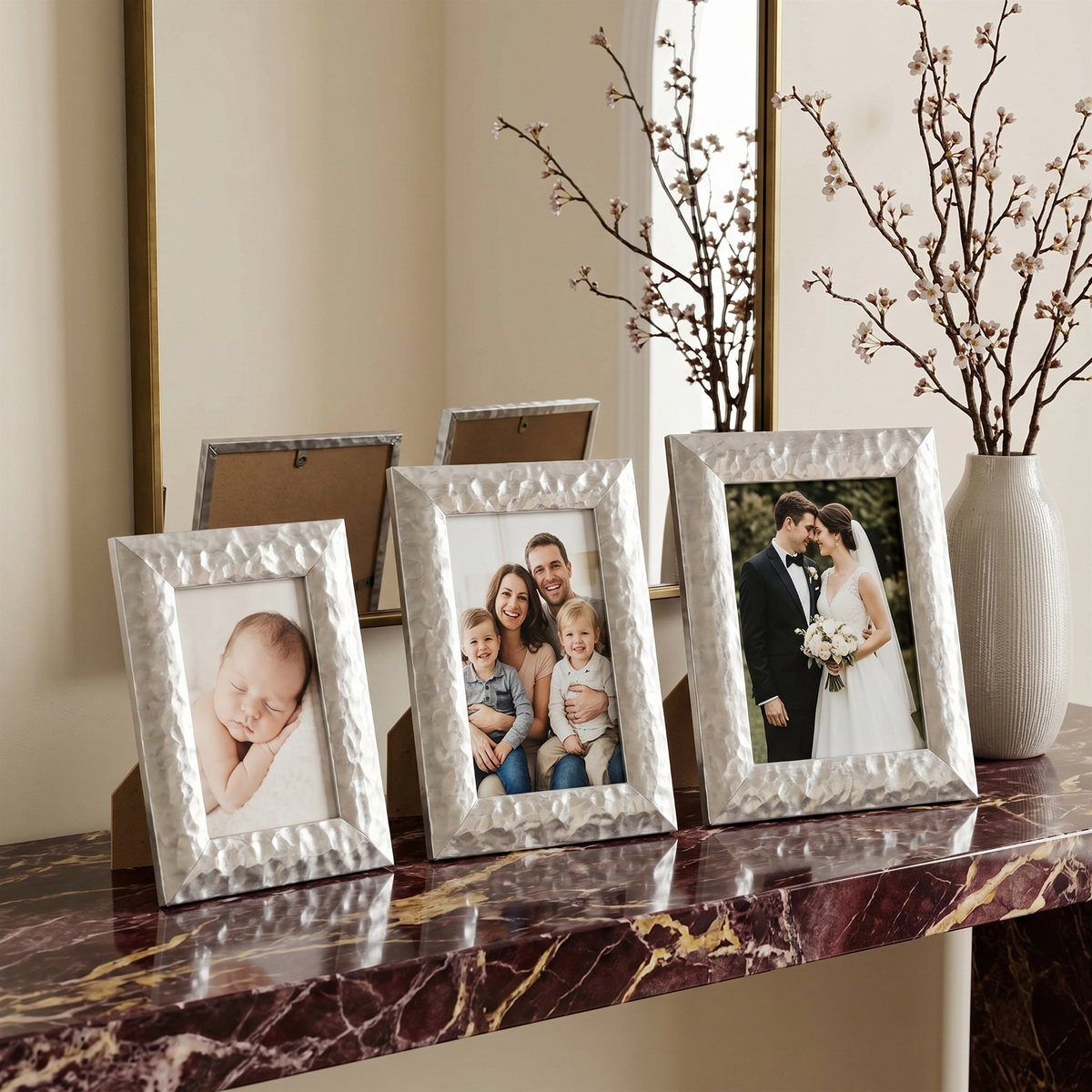 Set 3 Cadres Photo Argent Tunisie | Cadres Martelés | Fiolla Home