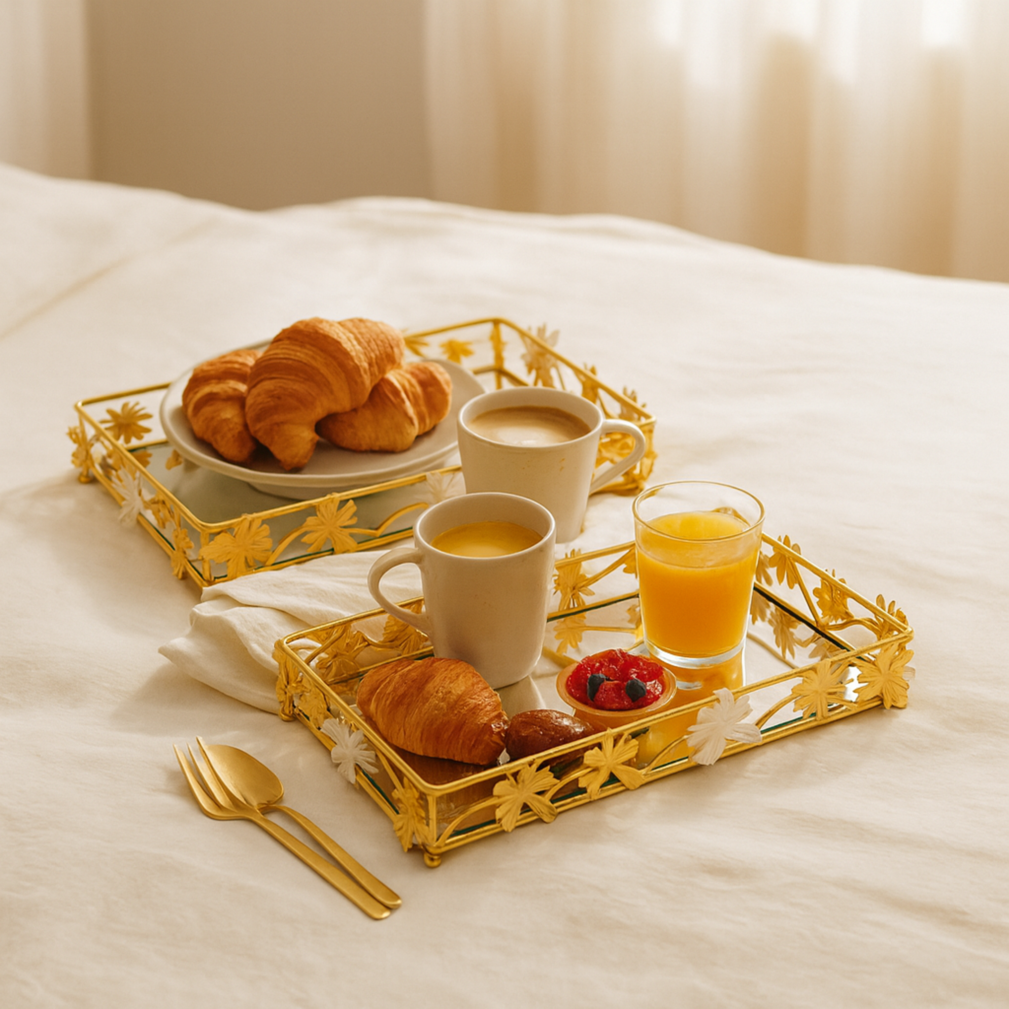 Plateaux de Présentation Dorés avec Miroir | Lot de 2 | Tunisie | Fiolla Home