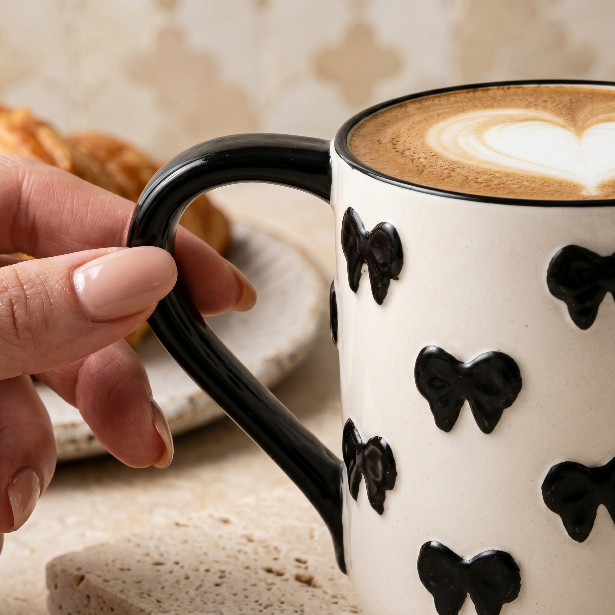 Mug Céramique Nœud Noir Tunisie | Tasse Café Coquette | Fiolla Home