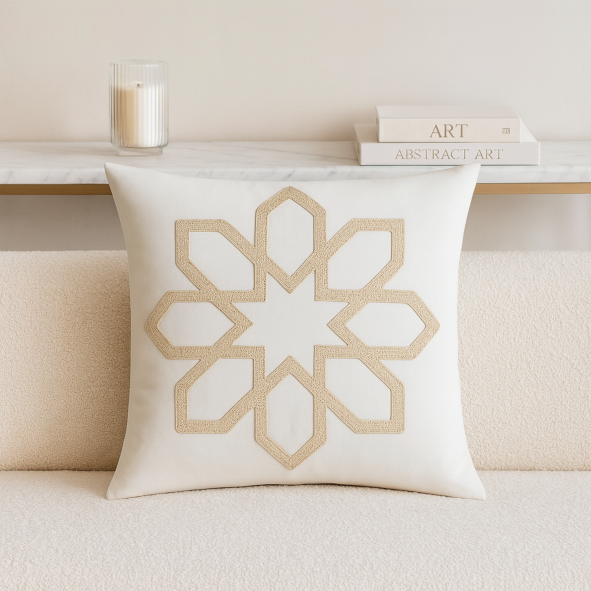 Coussin Étoile Zellige Beige – Géométrie Premium | Fiolla Home Tunisie
