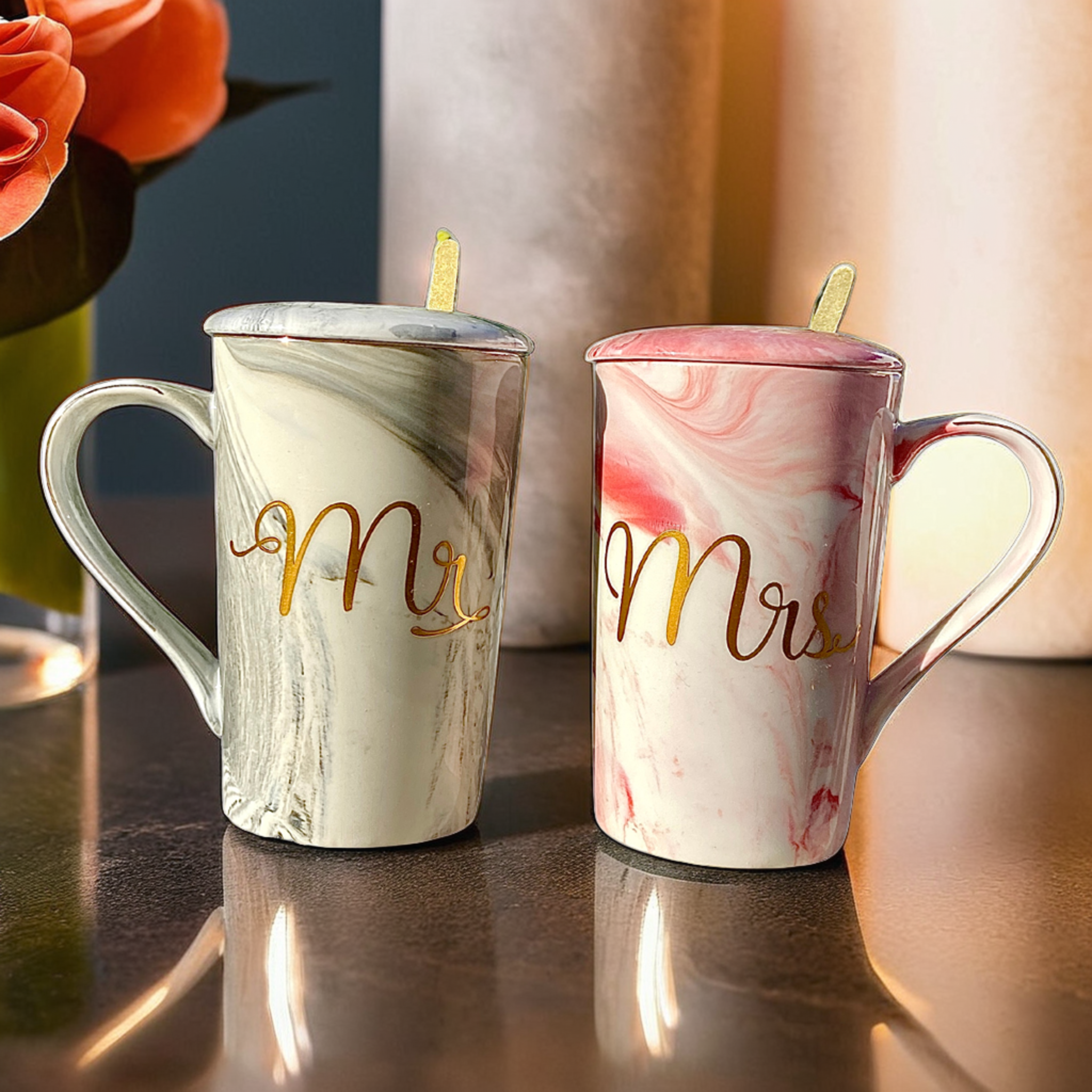 Set Tasses Mr & Mrs | Design Élégant en Marbre | Fiolla Home