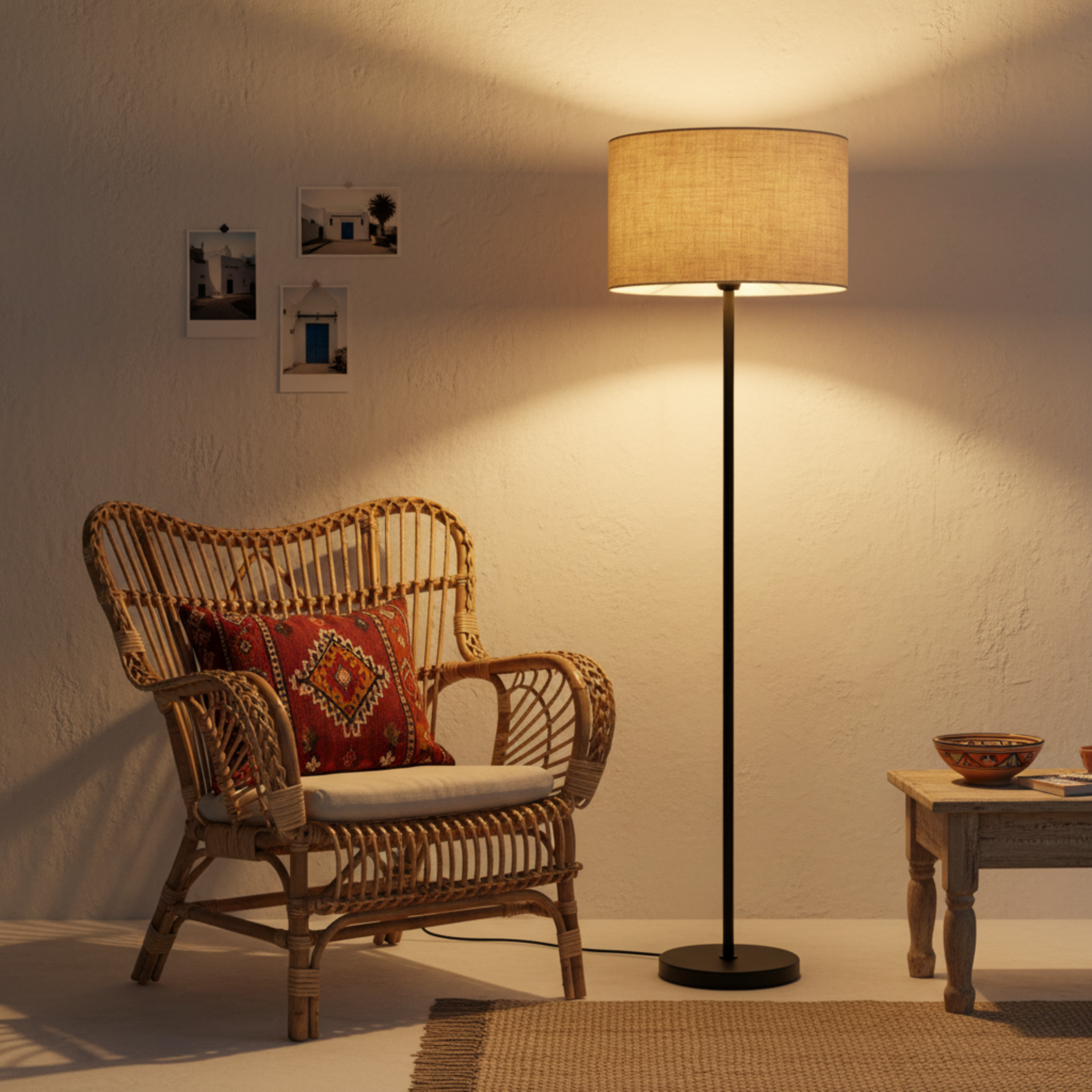 Lampadaire Design Abat-Jour Lin Beige – Élégance Naturelle & Chaleur