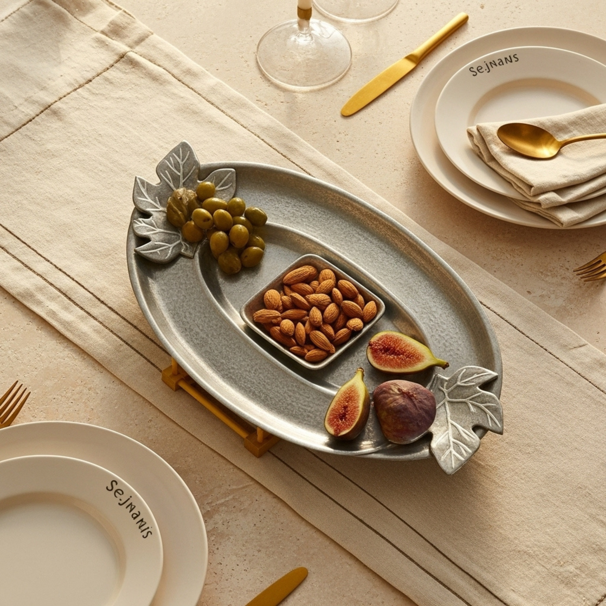 Set de 2 Plateaux Ovales Cuivre Indien Feuilles Figuier | Fiolla Home