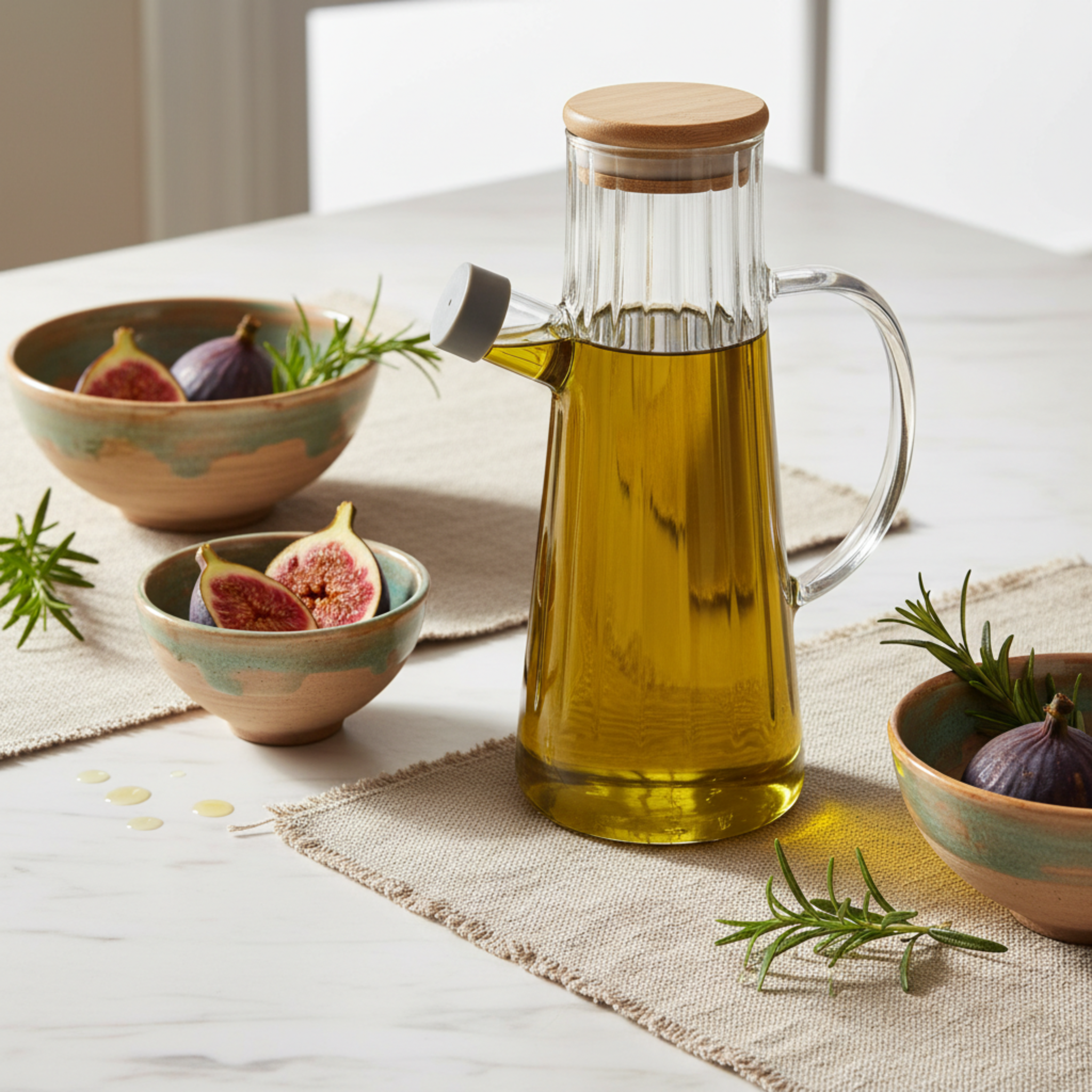 Huilier en Verre Design Côtelé & Bec Anti-Goutte – Élégance Cuisine