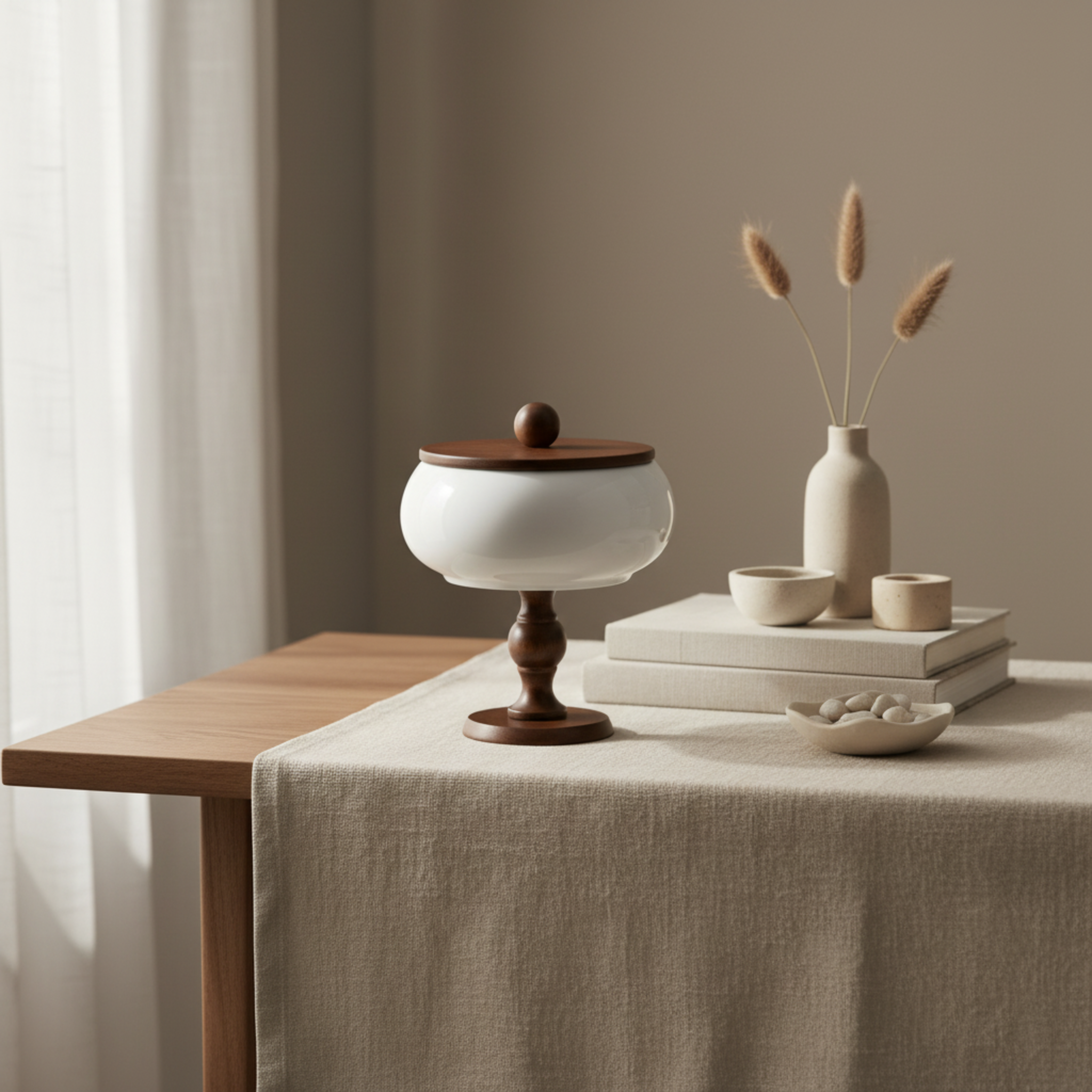 Grande Bonbonnière Design sur Pied en Bois & Céramique – Grand Modèle