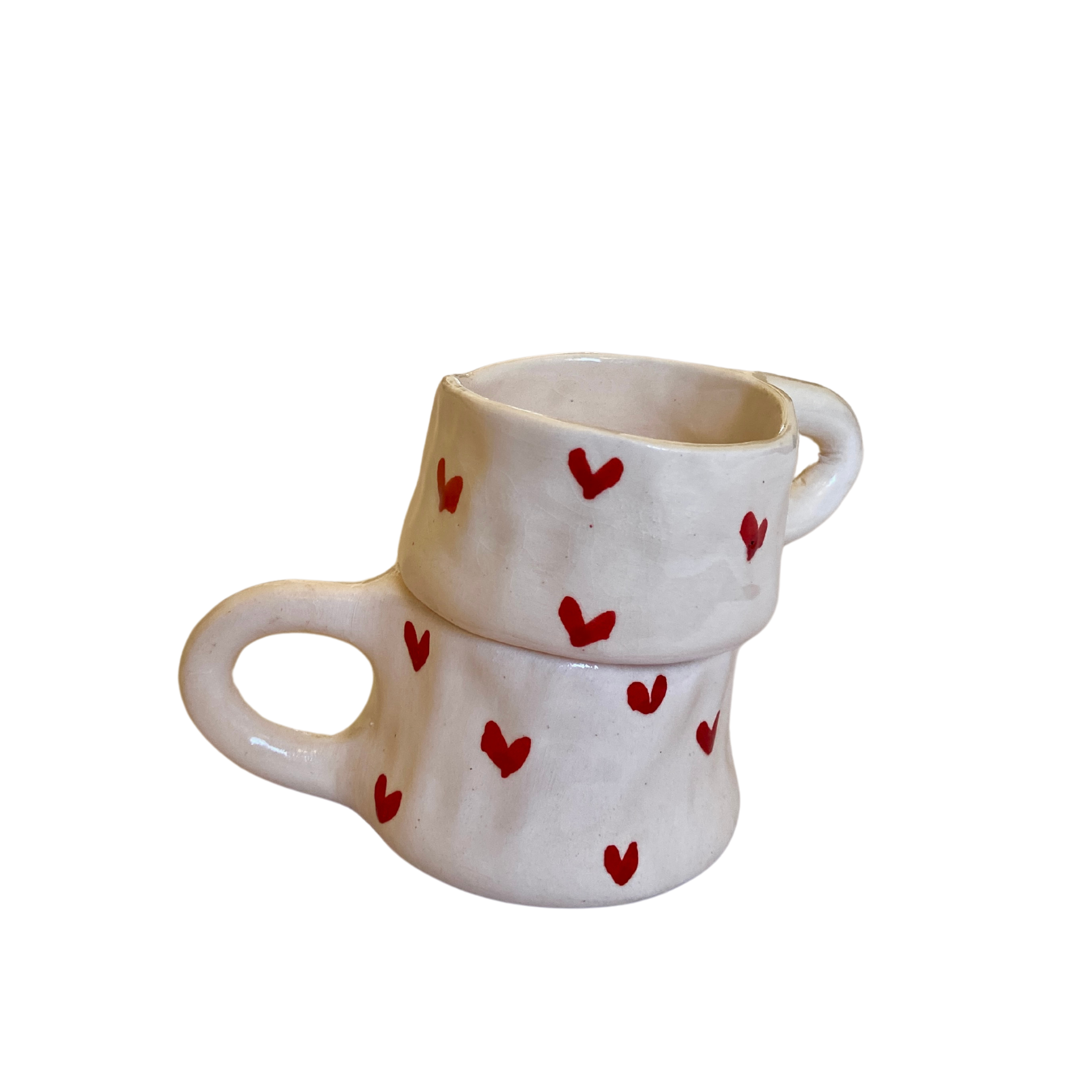 Tasse en Céramique Artisanale | Motifs Coeur Rouge | Fiolla Home