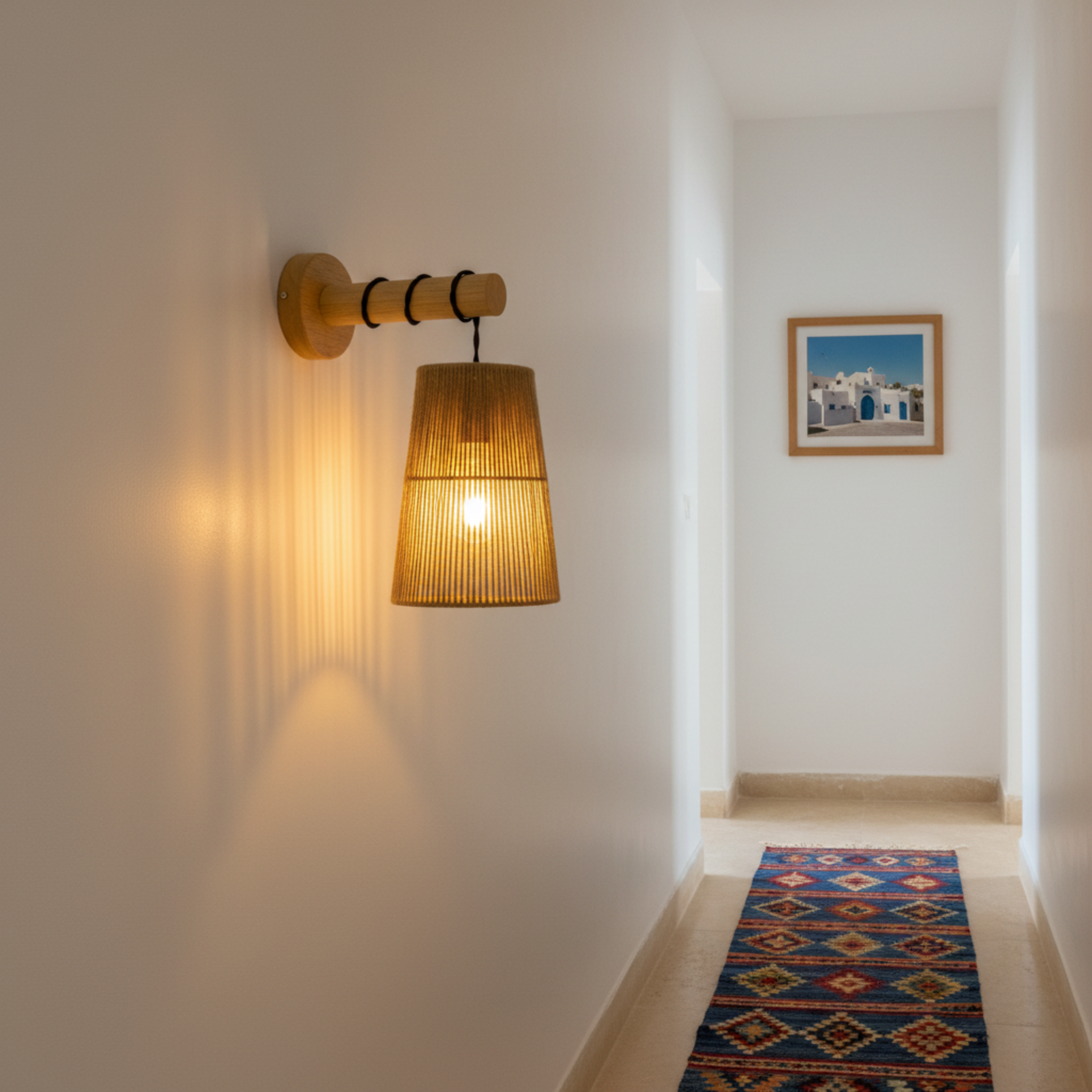 Applique Murale "Safa" – Baladeuse Scandi-Boho en Bois et Jute Tressé