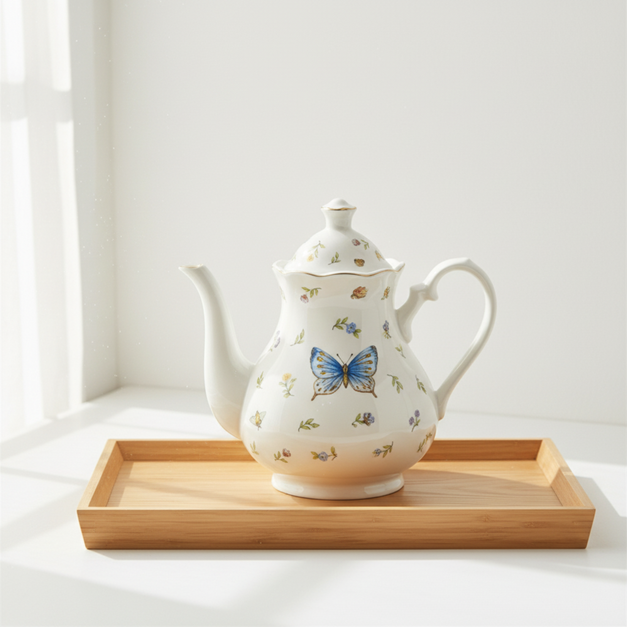 Service Petit Déjeuner Complet 29 Pièces - Porcelaine Motif Papillon