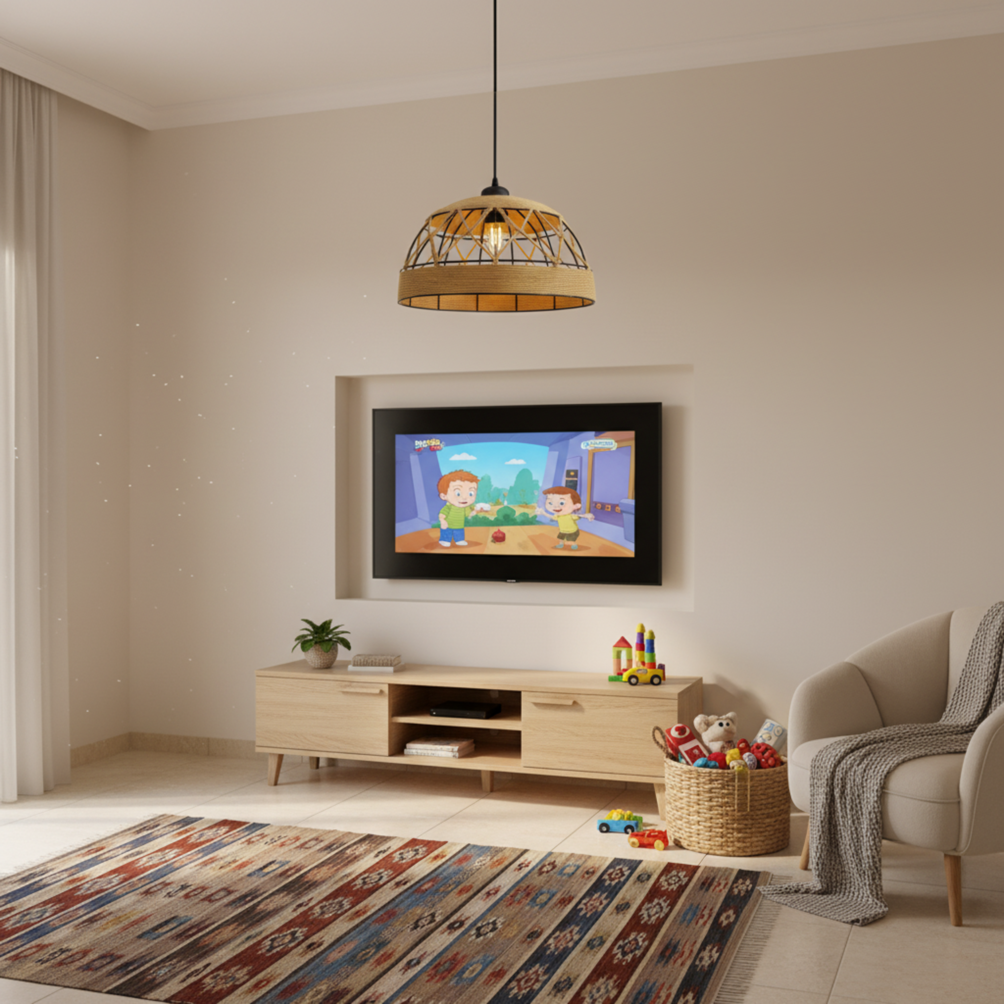 Suspension "Atlas" Géométrique – Lustre en Jute Tressé et Métal Noir