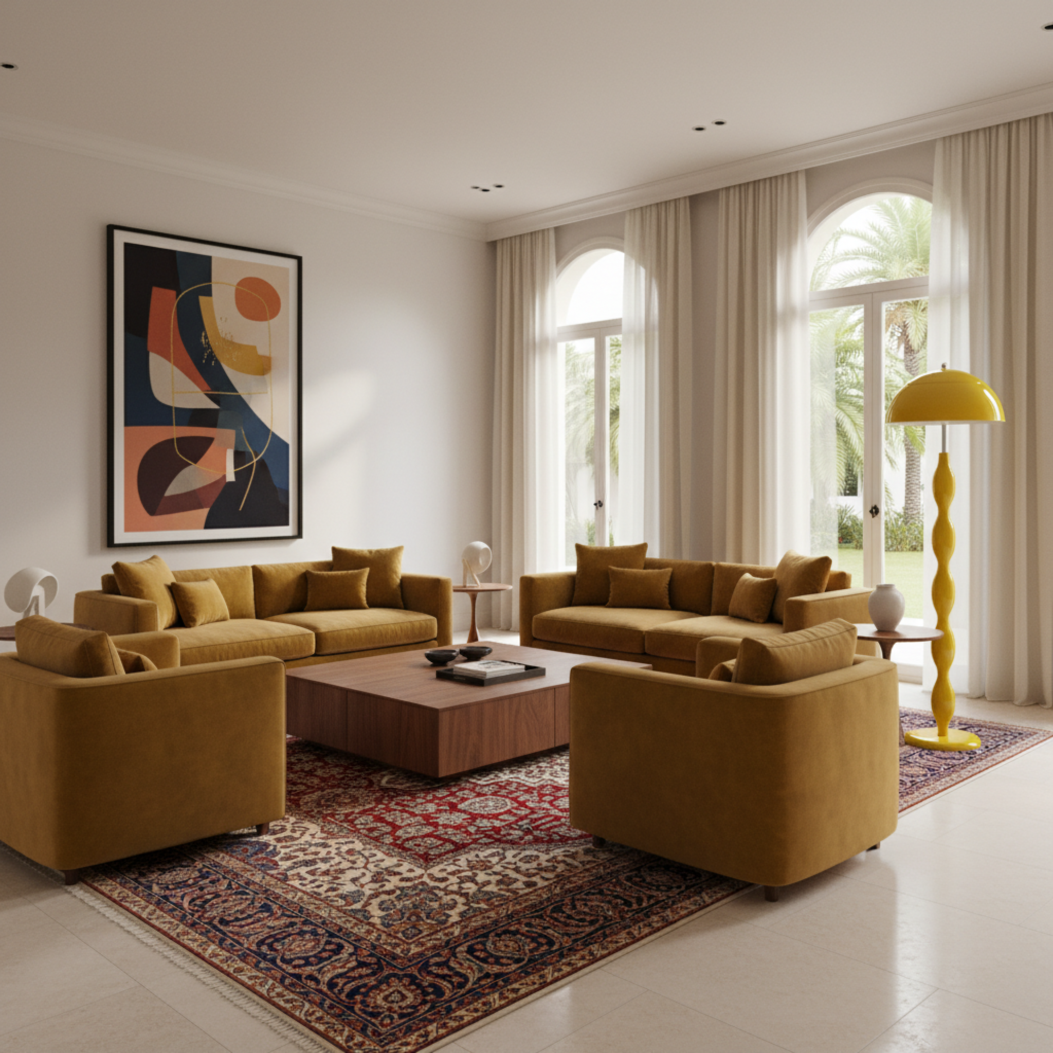 Lampadaire Sculptural Ondulé Jaune – Fait Main Luxe Tunisie