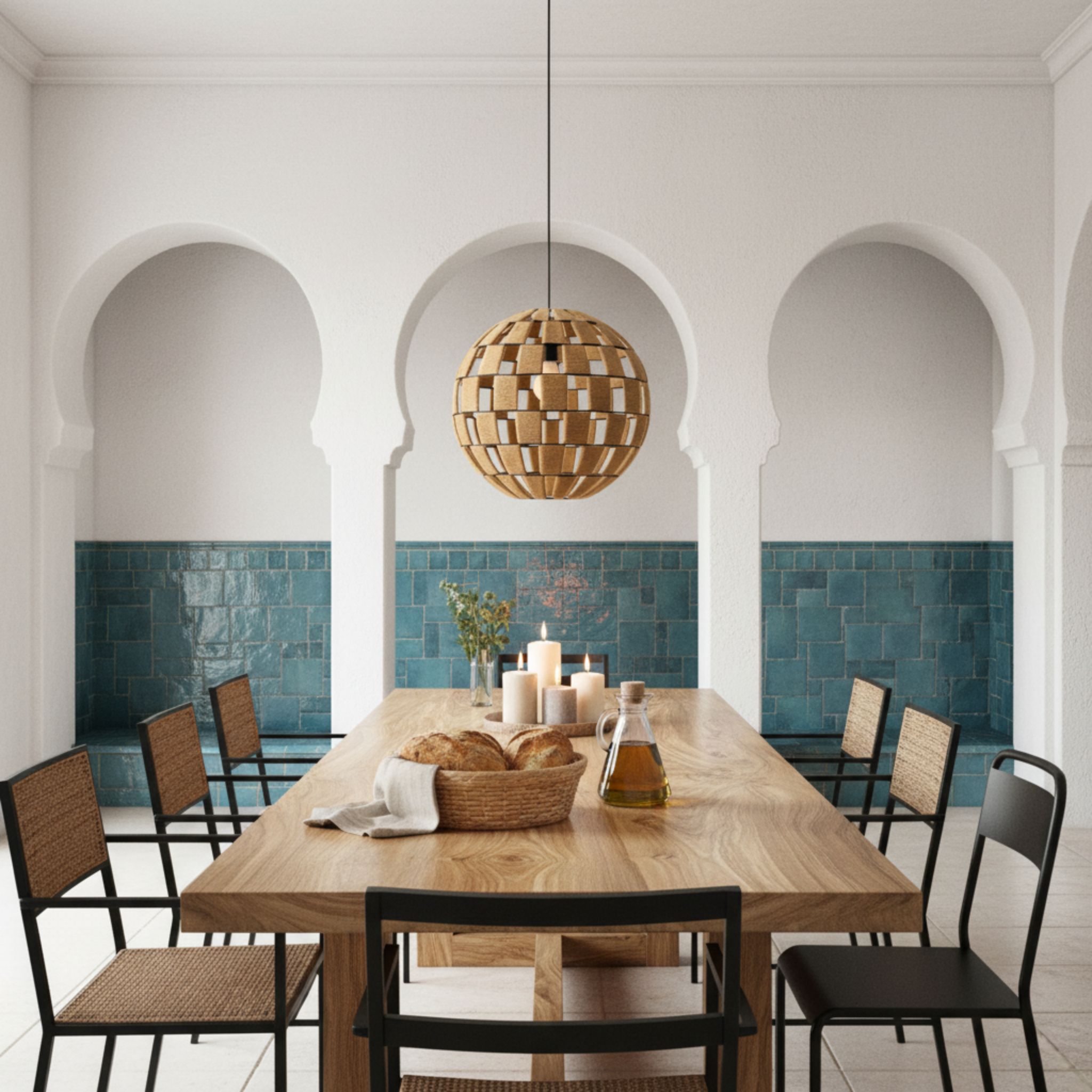 Suspension Sphérique Bois Tressé | Design Artisanal | Tunisie