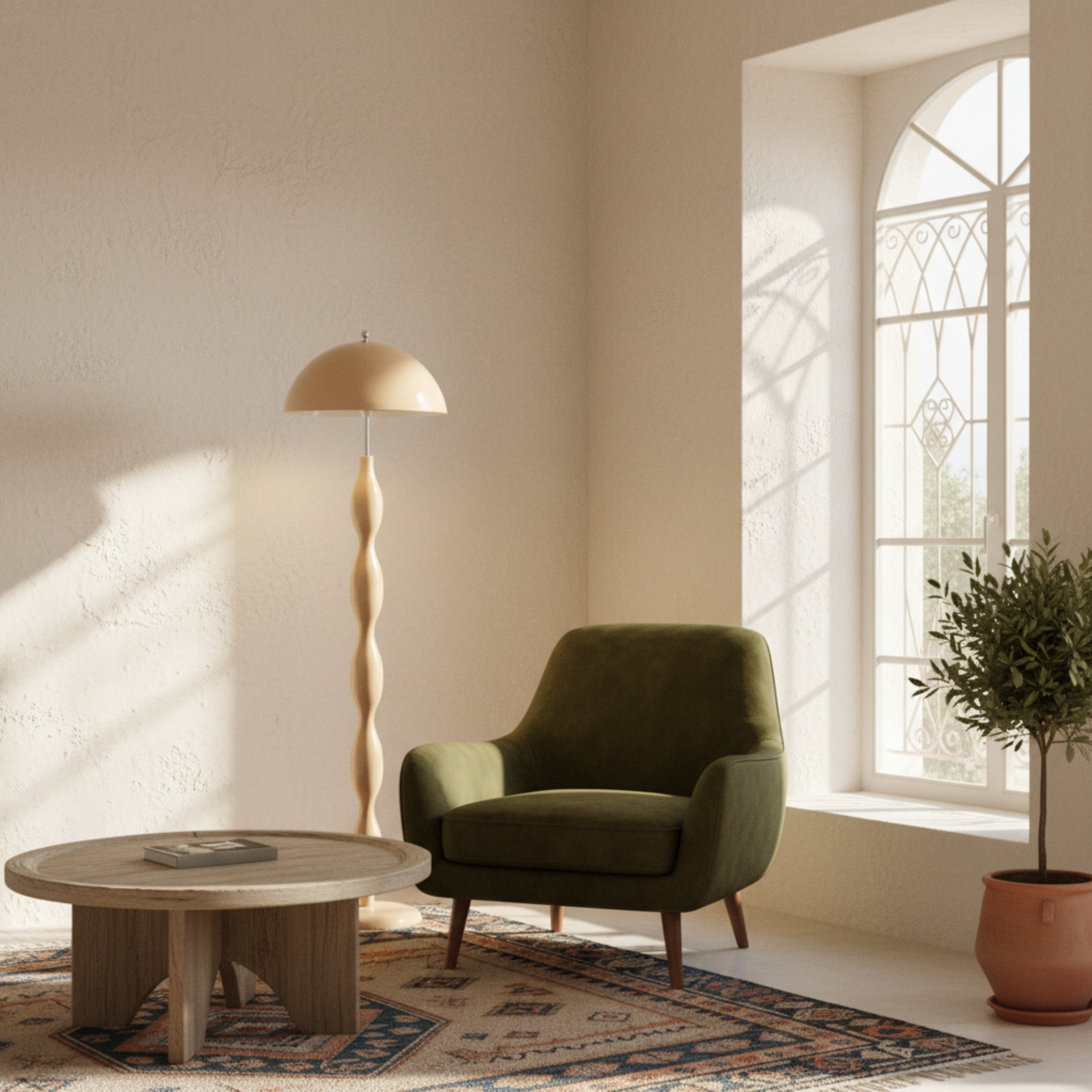 Lampadaire Ondulé Blanc Cassé – Élégance Fait Main Tunisie