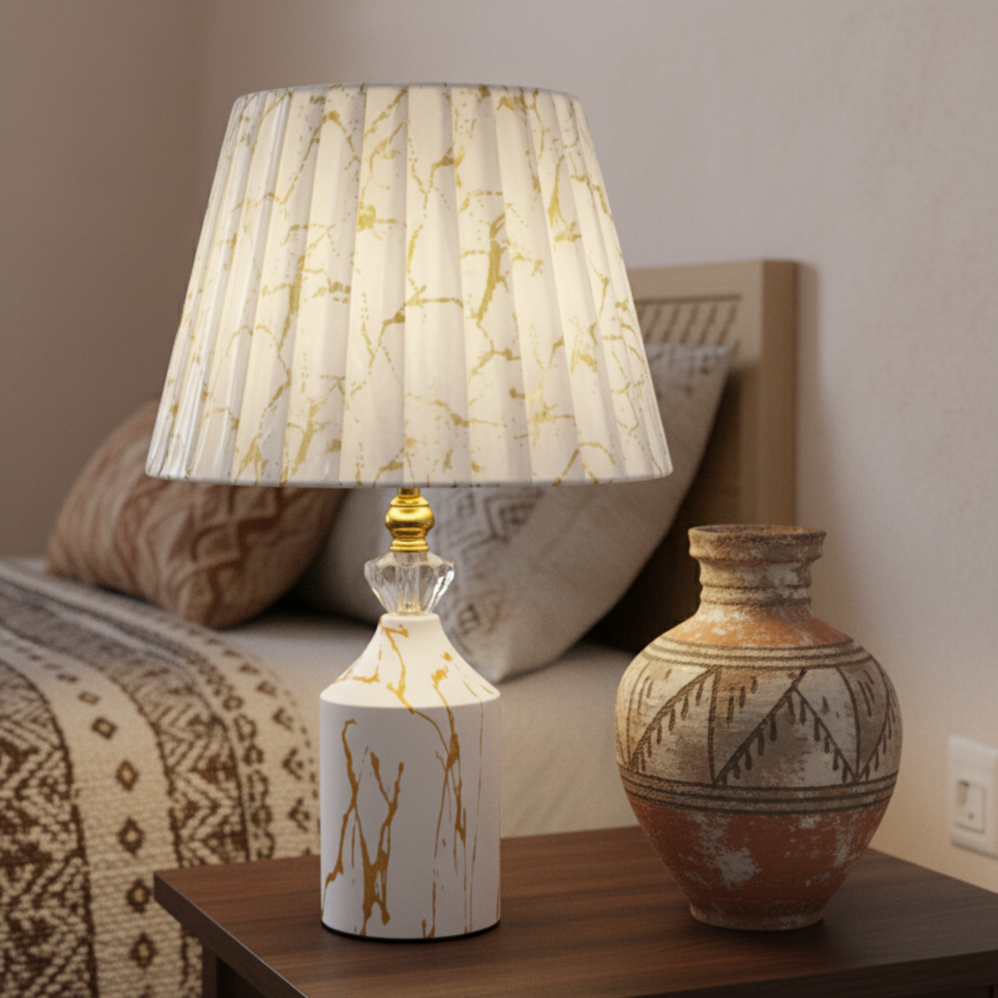 Lampe de Chevet Effet Marbre Blanc Doré | Fiolla Home