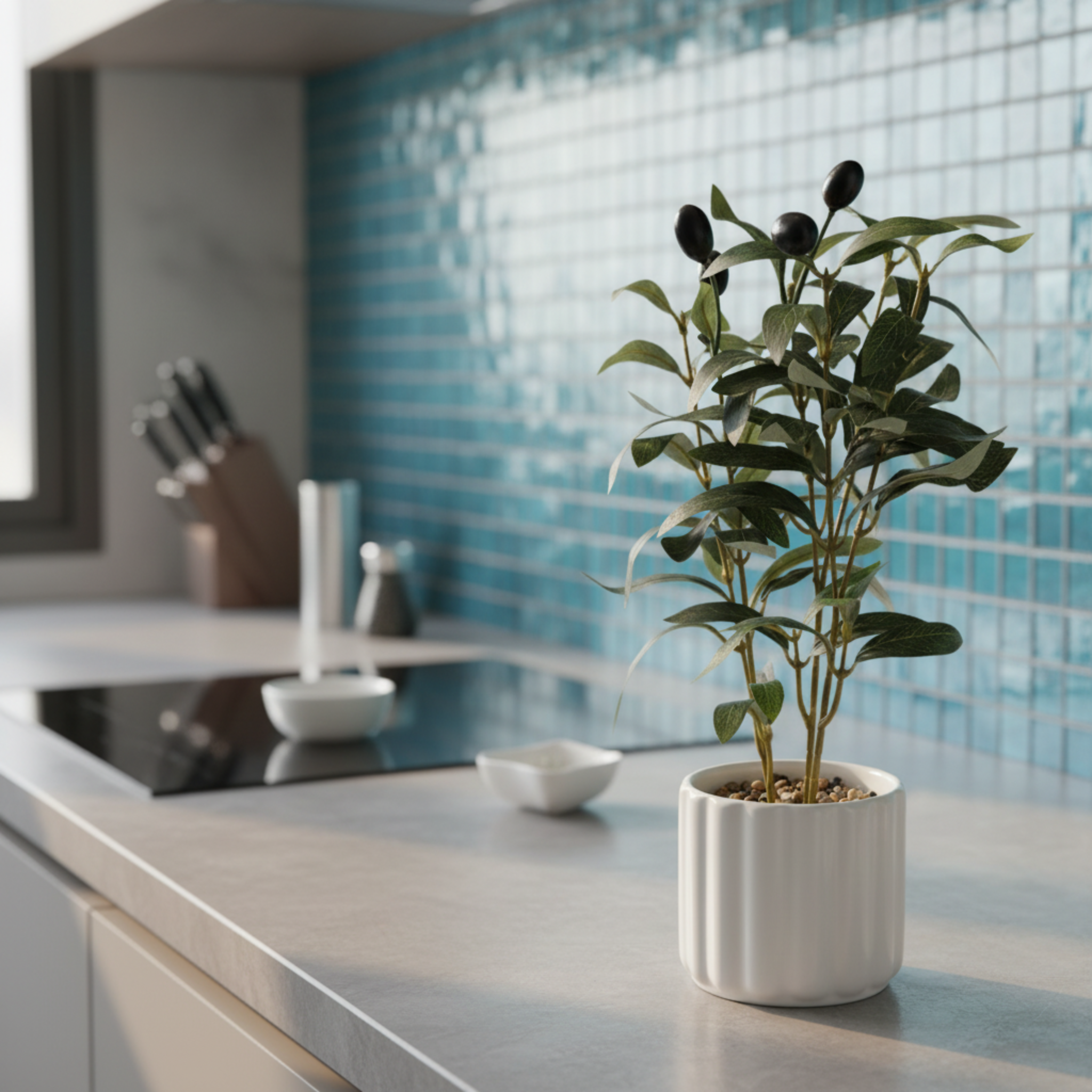 Olivier Artificiel en Pot Céramique Blanc - Déco Tunisie