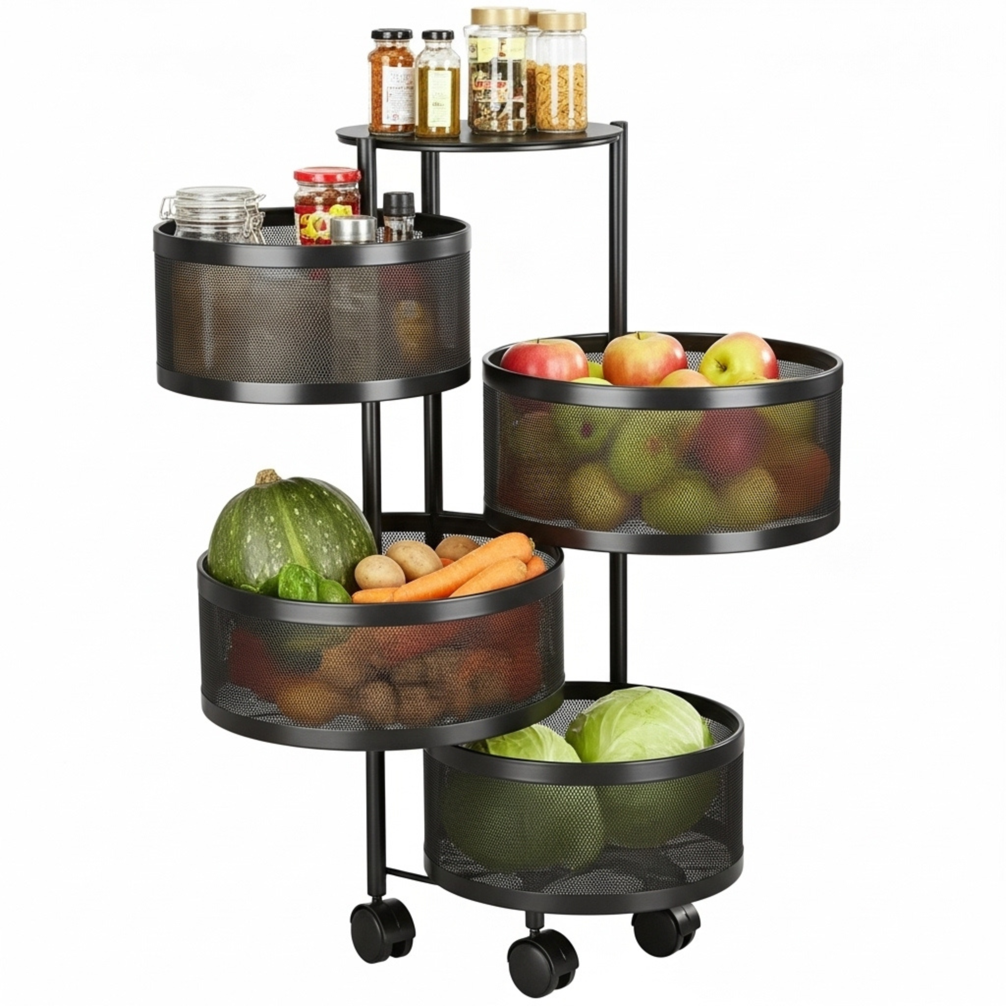 Panier Rotatif 4 Étages – Rangement Légumes & Fruits Tunisie