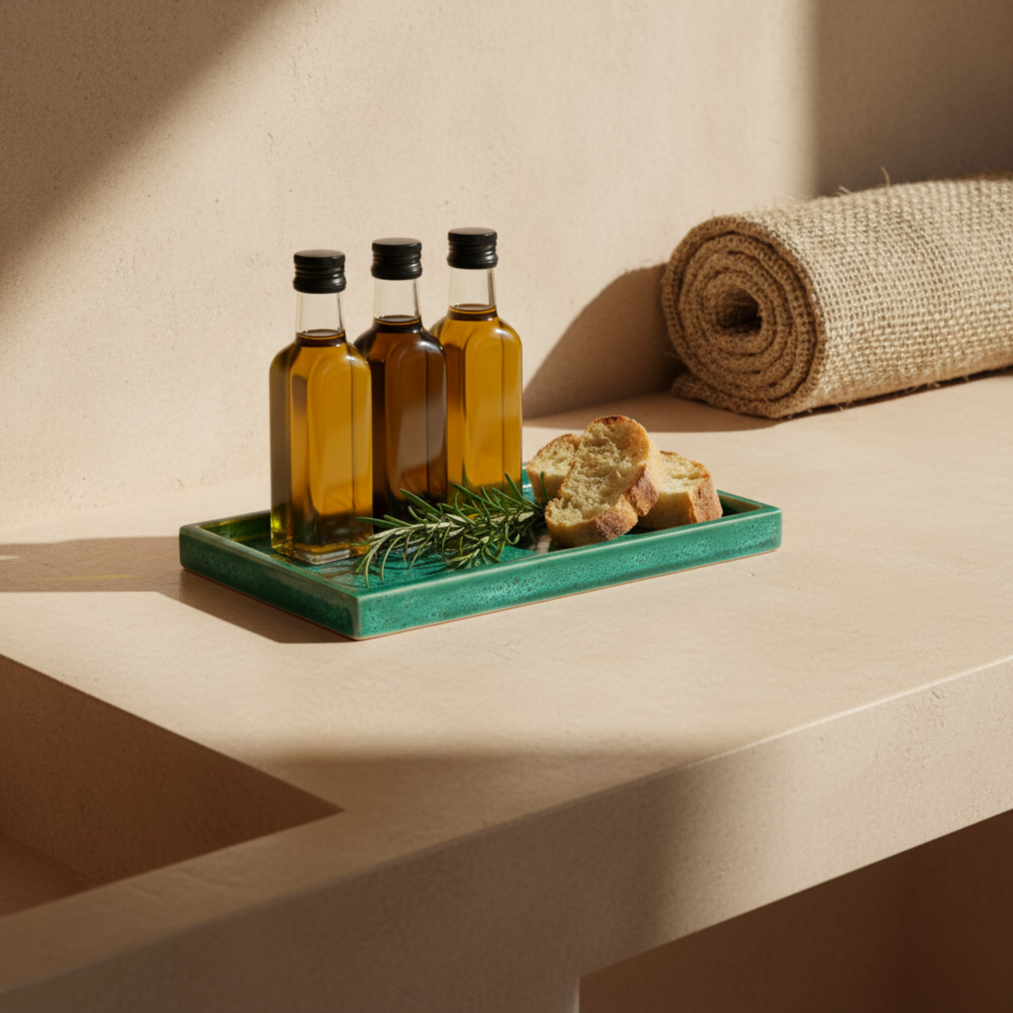 Plateau en céramique émaillé vert – Coiffeuse & Service