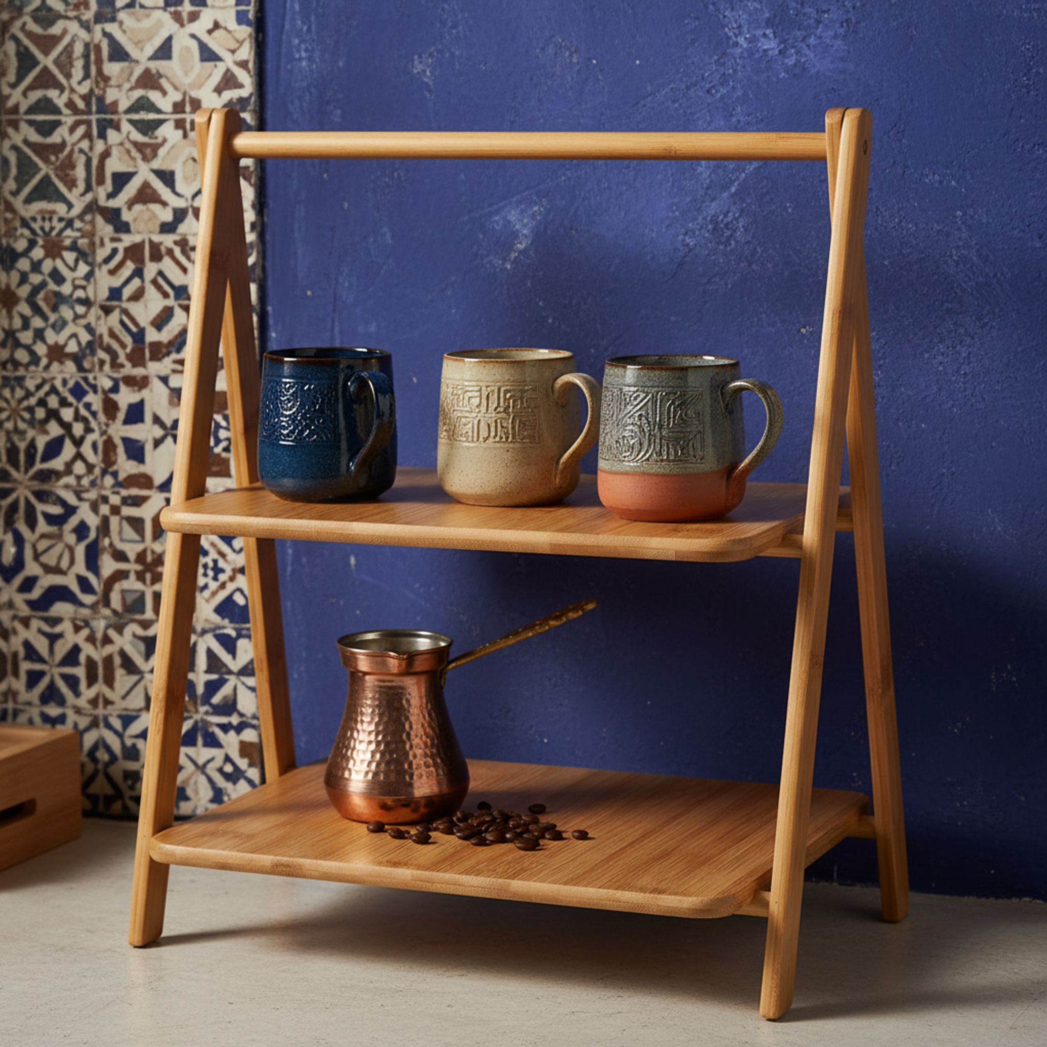 Étagère de Table en Bambou 2 Niveaux - Rangement Cuisine & Coin Café