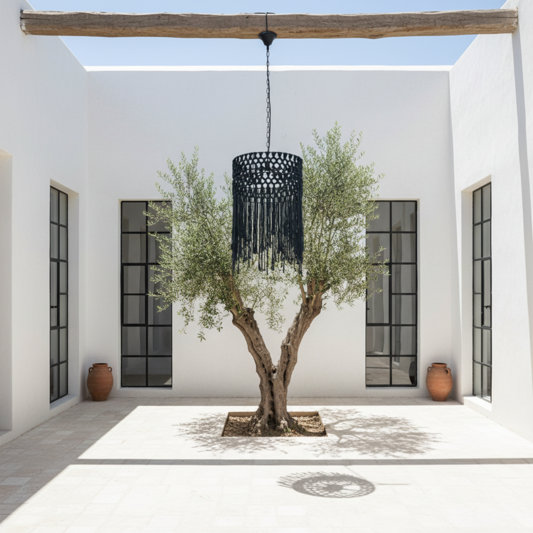 Suspension Macramé Noir Franges | Design Bohème Chic | Tunisie