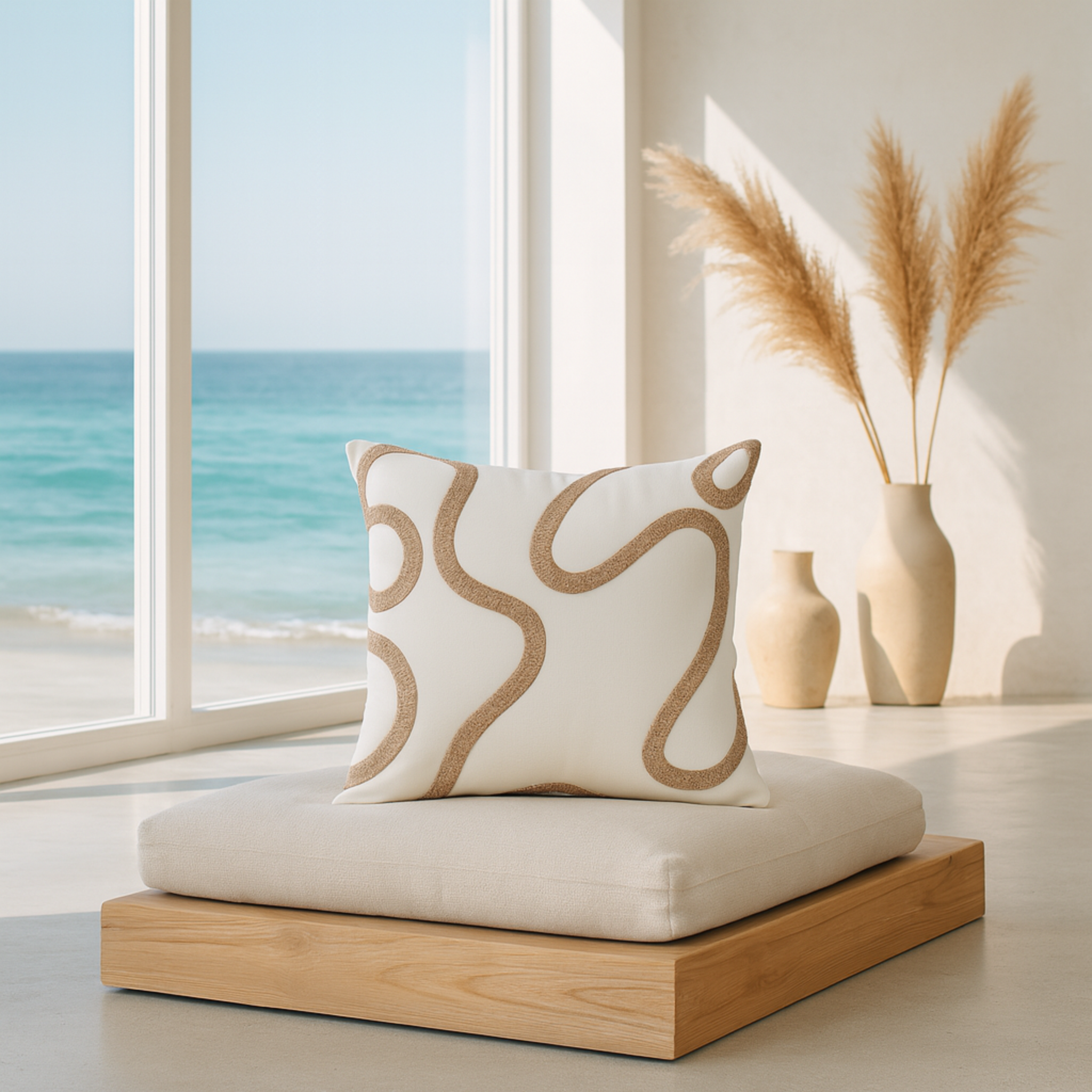 Coussin Moderne Tunisie – Motif Abstrait Beige | Fiolla Home