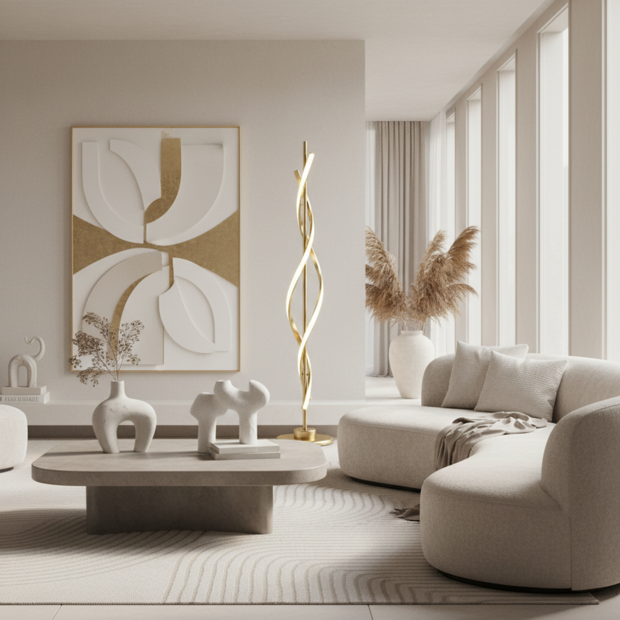 Lampadaire LED Design Spirale Doré – Luxe & Modernité Tunisie