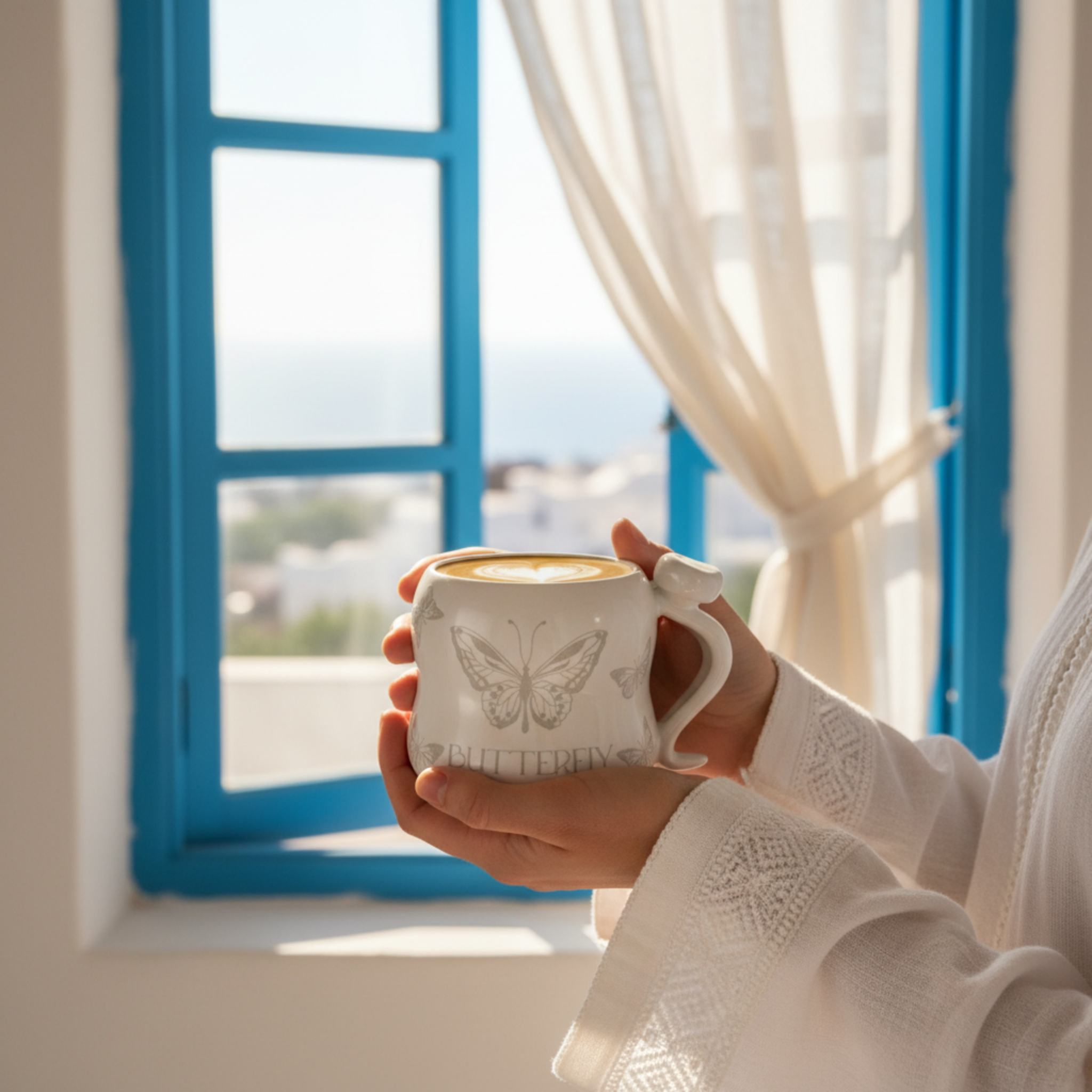 Mug Papillon Blanc Satiné – Tasse Design Chic & Poétique