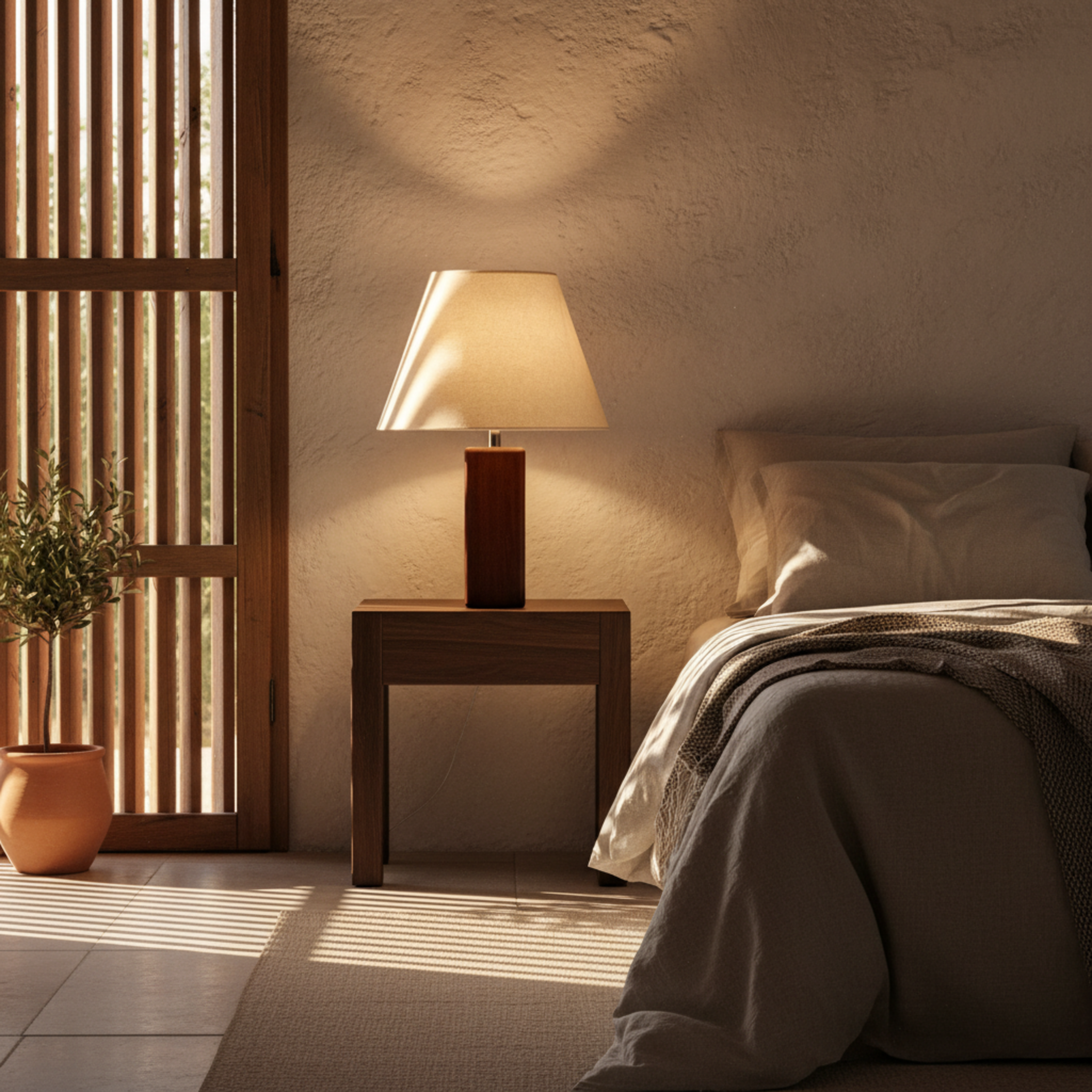 Lampe à Poser Artisanale en Bois & Lin - Design Unique Tunisie