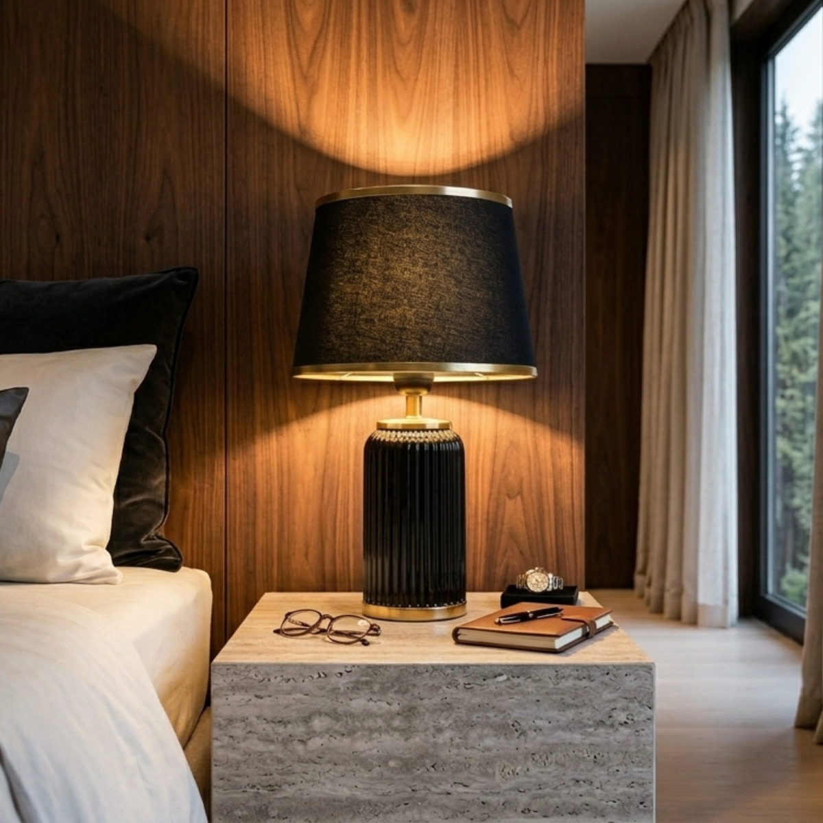 Lampe à Poser Noire Or Tunisie | Chevet Céramique Chic | Fiolla Home