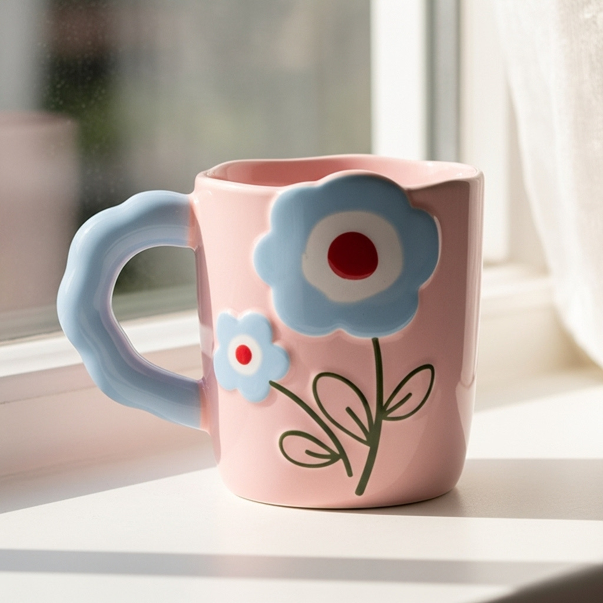 Mug rose motif fleurs – Idée cadeau café/thé Tunisie