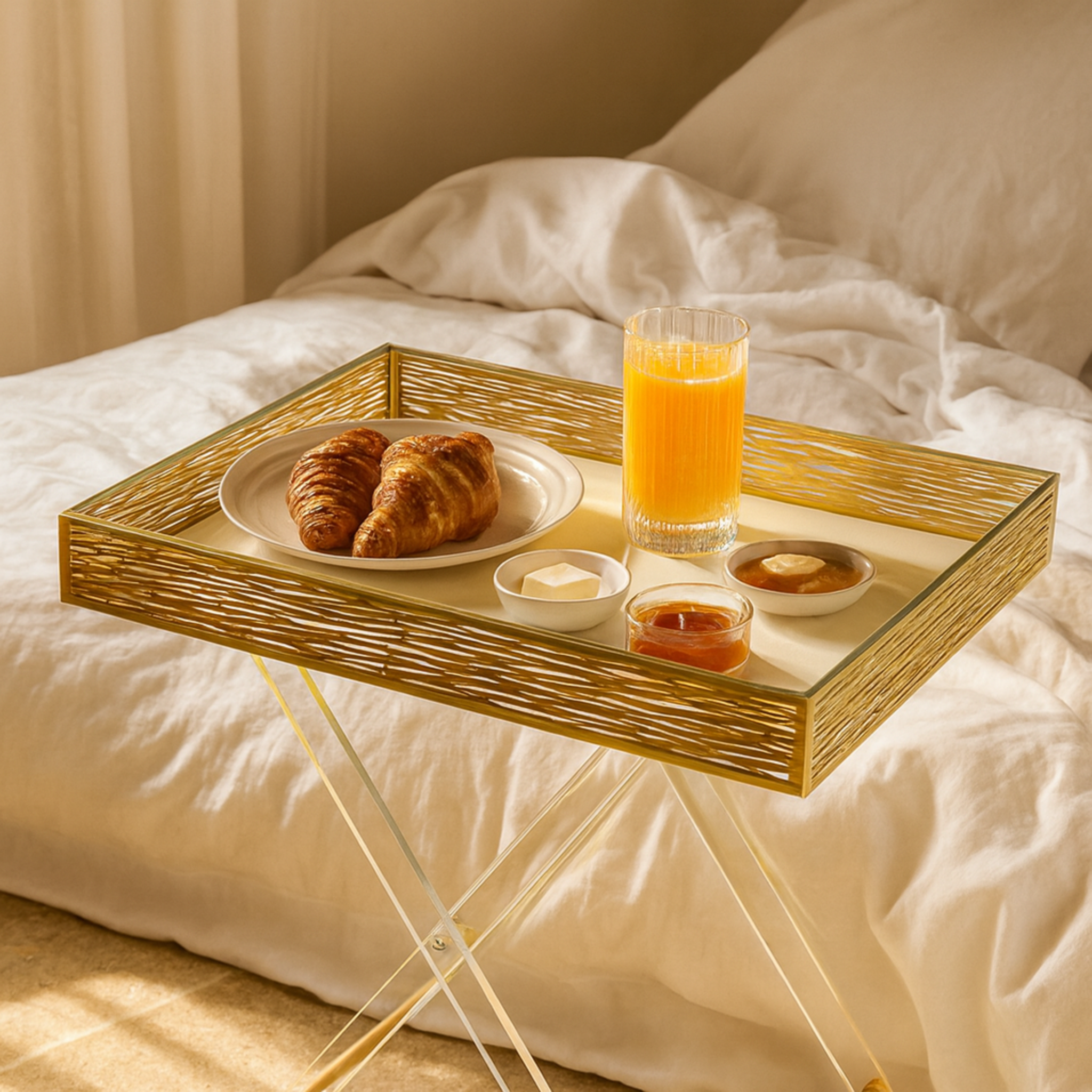 Table Pliante Plexi | Acrylique Transparent & Doré | Fiolla Home