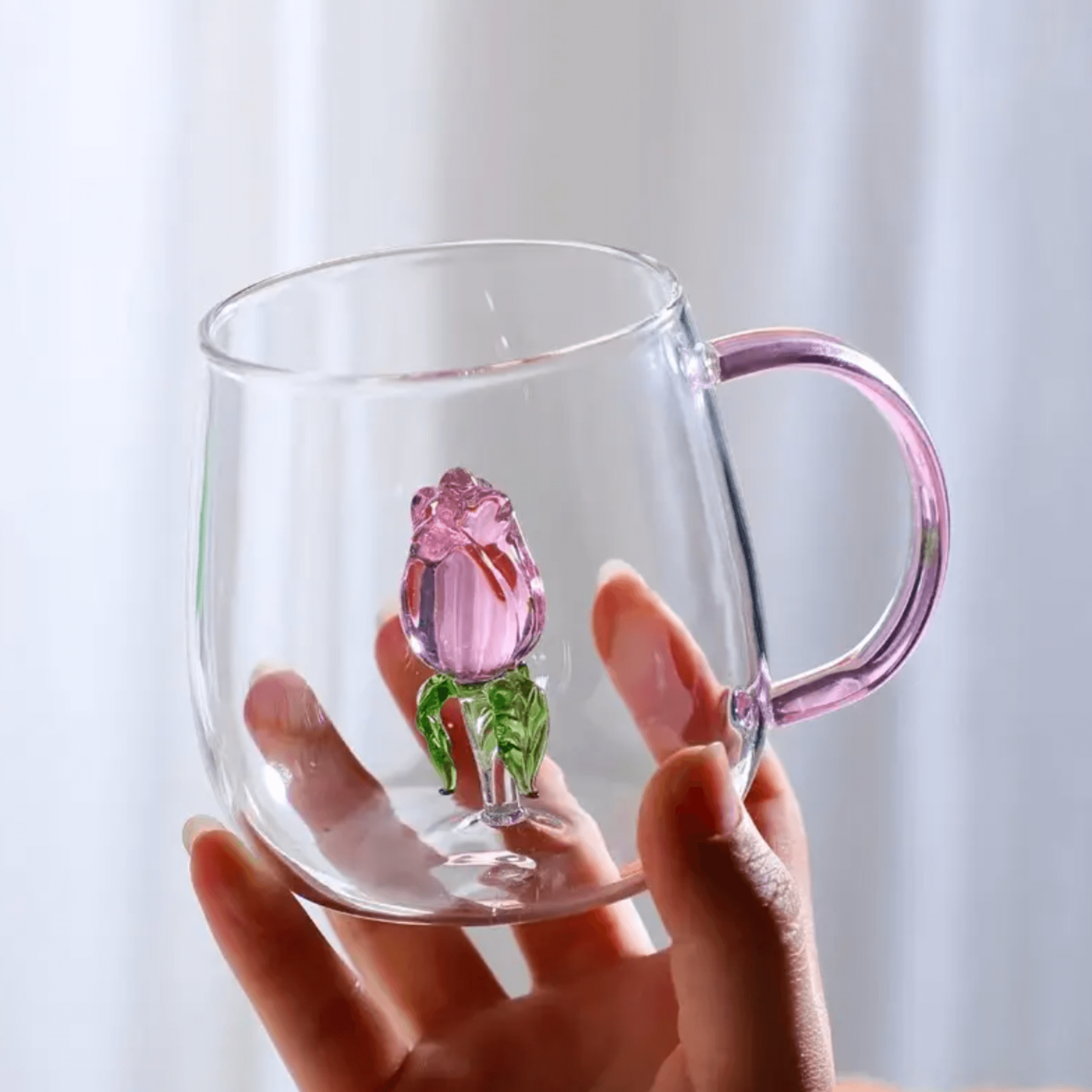 Tasse à Café en Verre avec Rose | Design Fleur | Fiolla Home