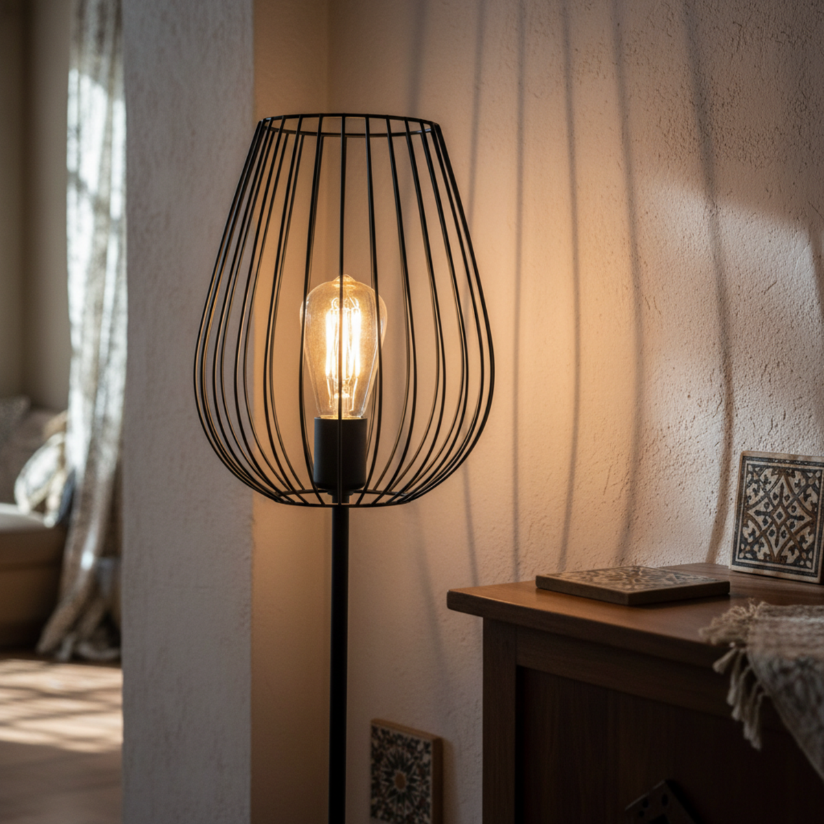 Lampadaire Design Industriel en Métal Noir – Élégance & Style Tunisie