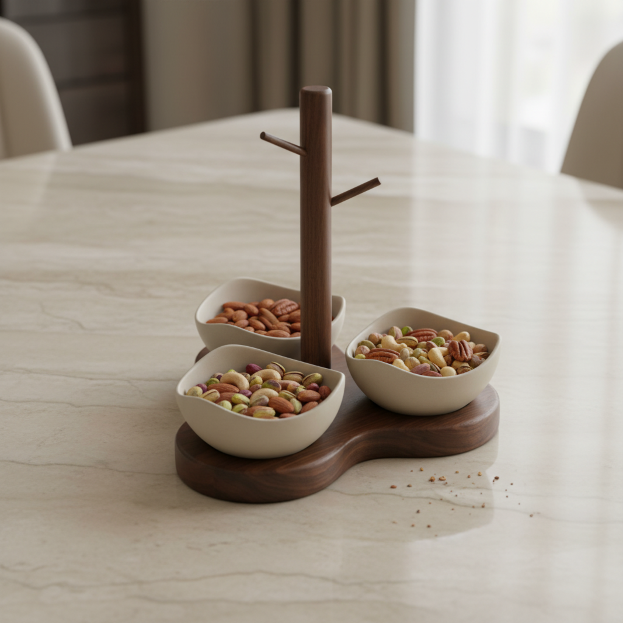 Service Apéritif Design Bois & 3 Bols Céramique – Élégance Naturelle