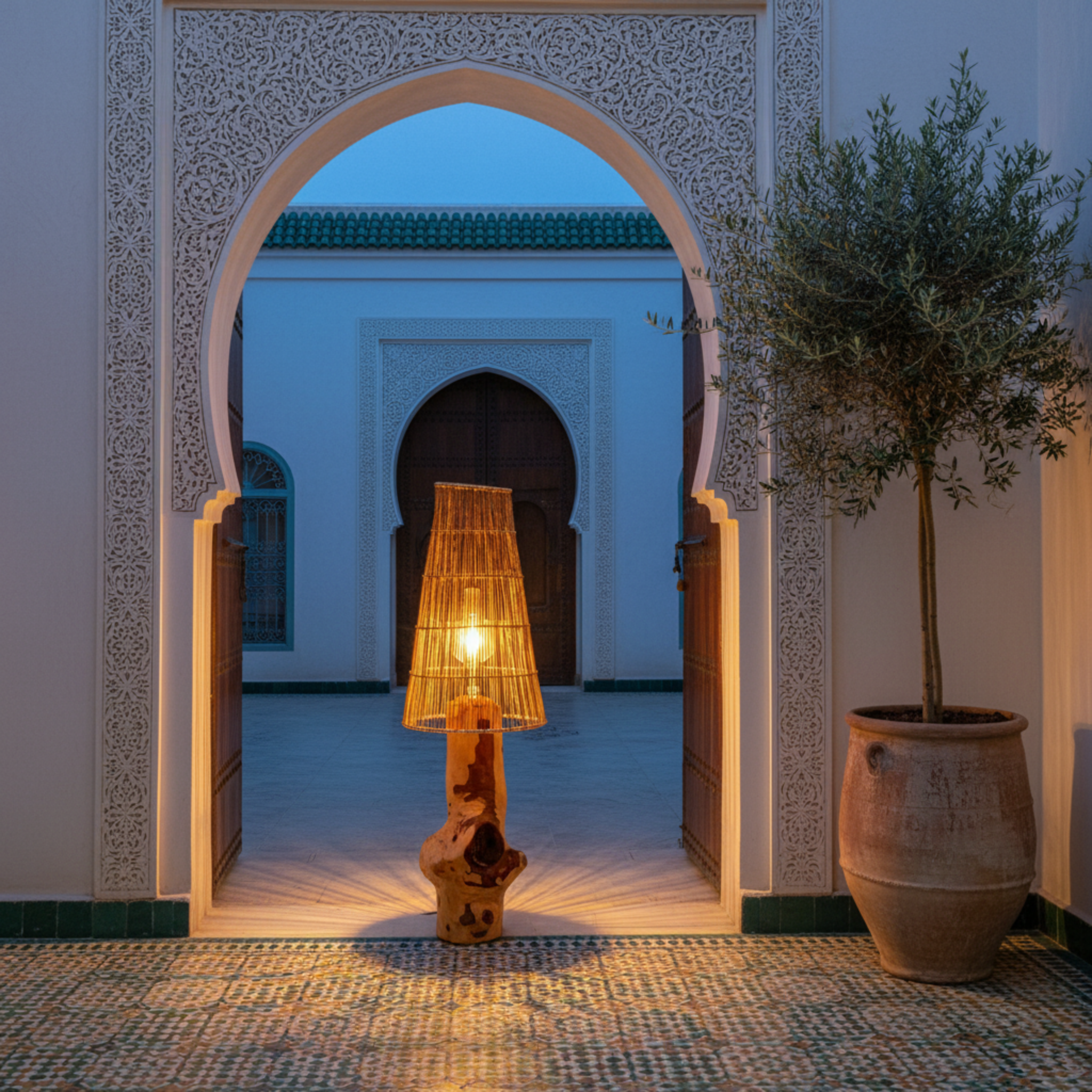 Lampadaire Artisanal Bois & Fibres de Palmier Fait Main | Fiolla Home