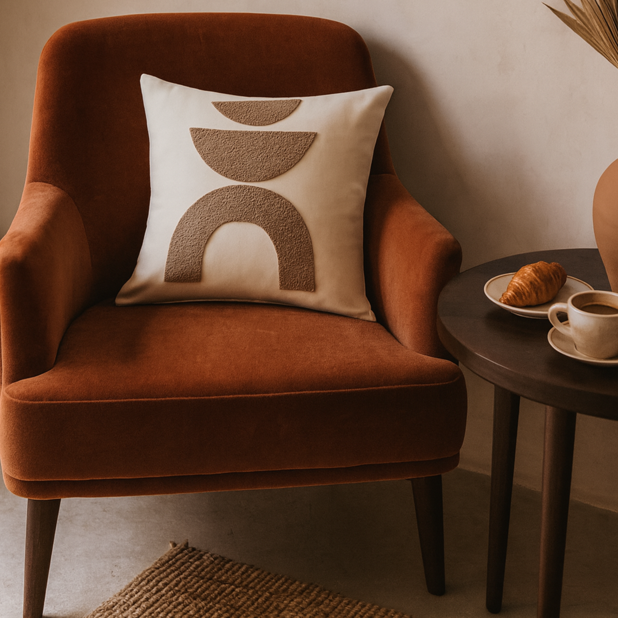 Coussin Géométrique Beige Tunisie – Demi-Lunes Texturées | Fiolla Home