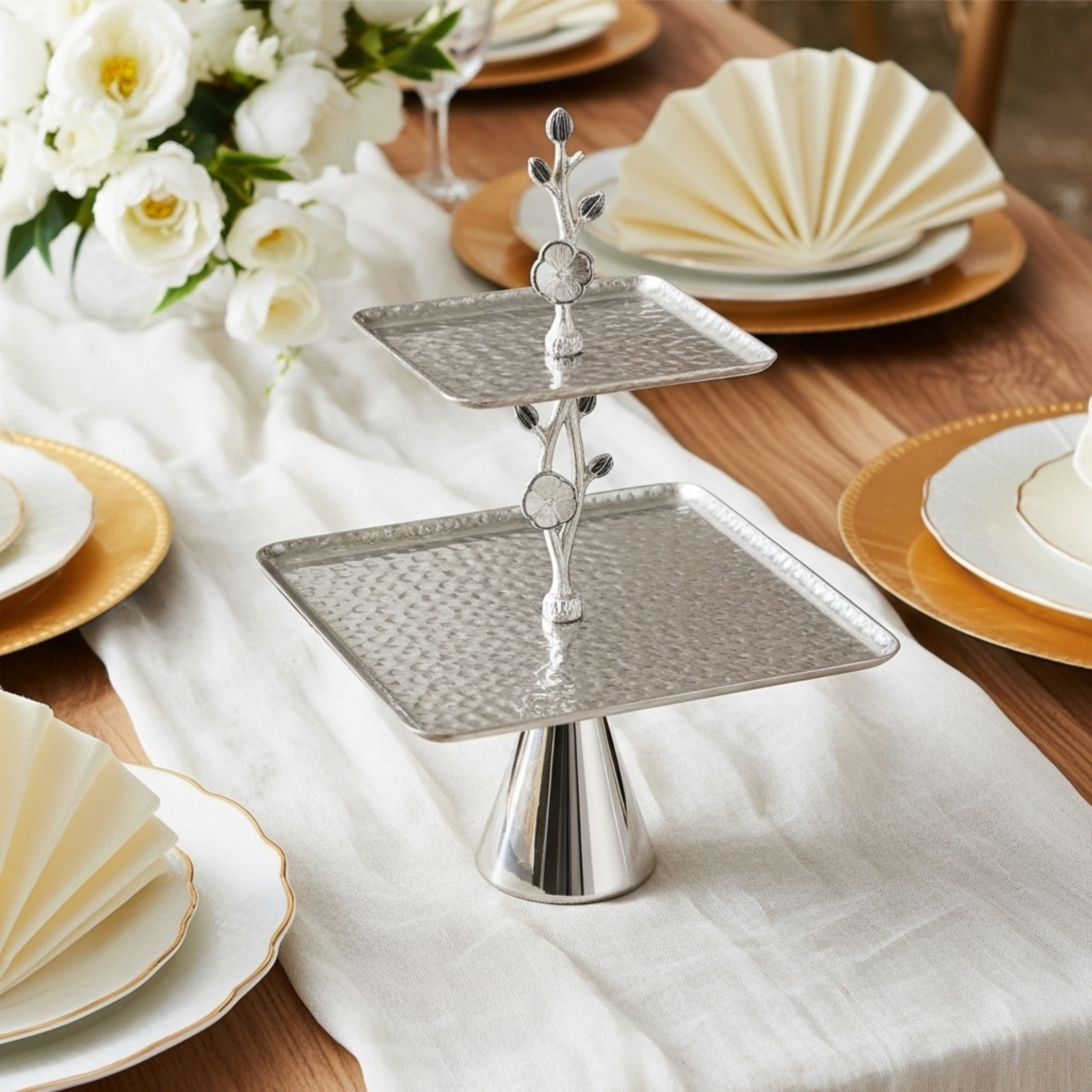 Présentoir Inox 2 étages – Design Fleur Premium | Fiolla Home