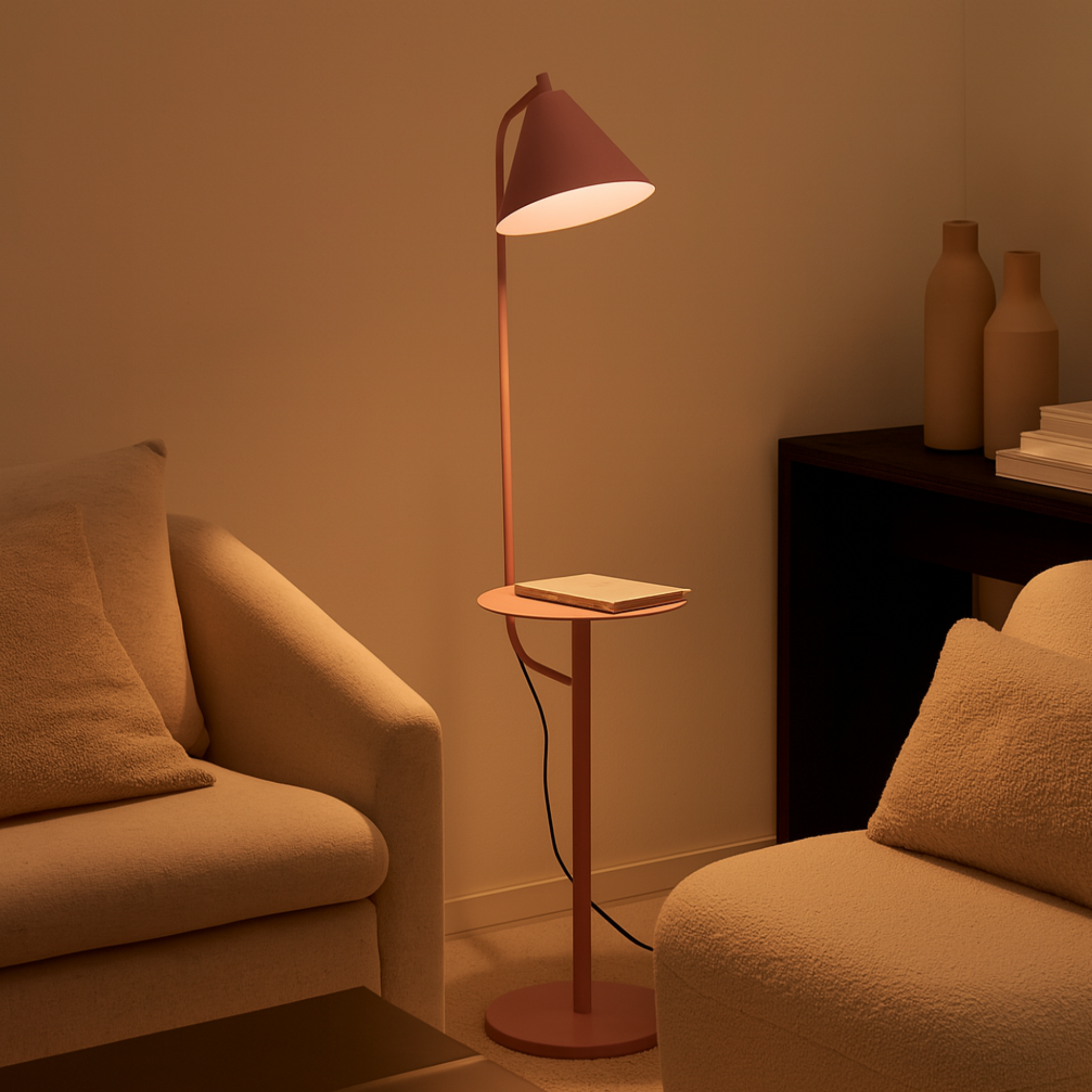 Lampadaire LED Rose avec Table Intégrée – Design Scandinave